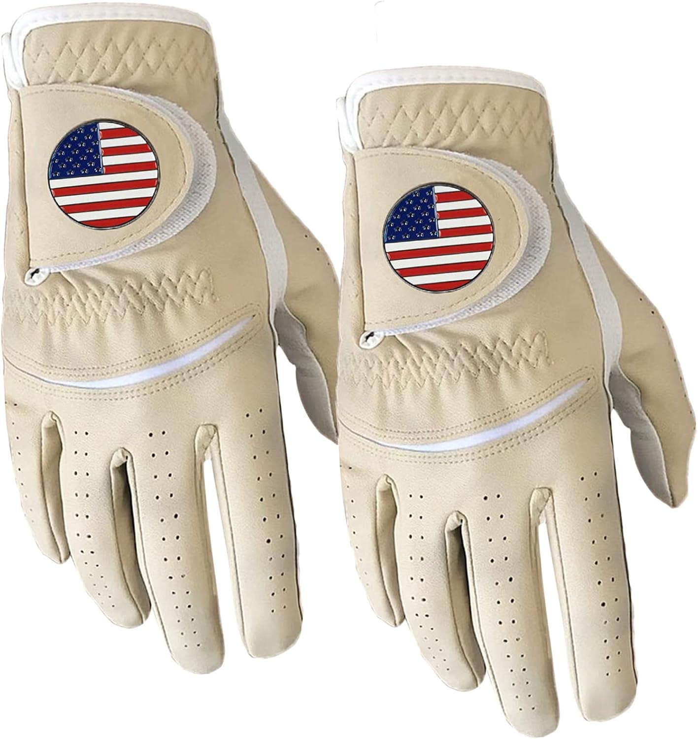 FINGER TEN Golf Gloves Men Right Handed Golfer 2 Pack Left Hand with Ball Marker Leather Premium Weathersof Grip Soft