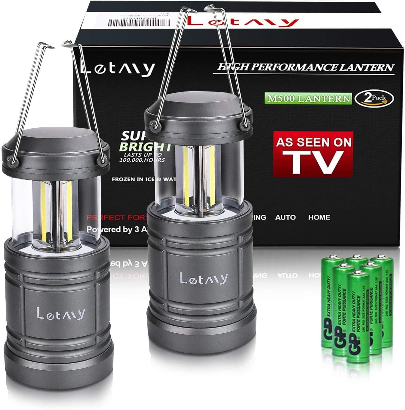 LETMY LED Camping Lantern with Magnetic Base, Super Bright, Long Lasting Run-time, IPX67 Water Resistant, Battery Powered Outdoor LED Lantern Camping Lights, Collapsible, 2 Pack (Batteries Included)