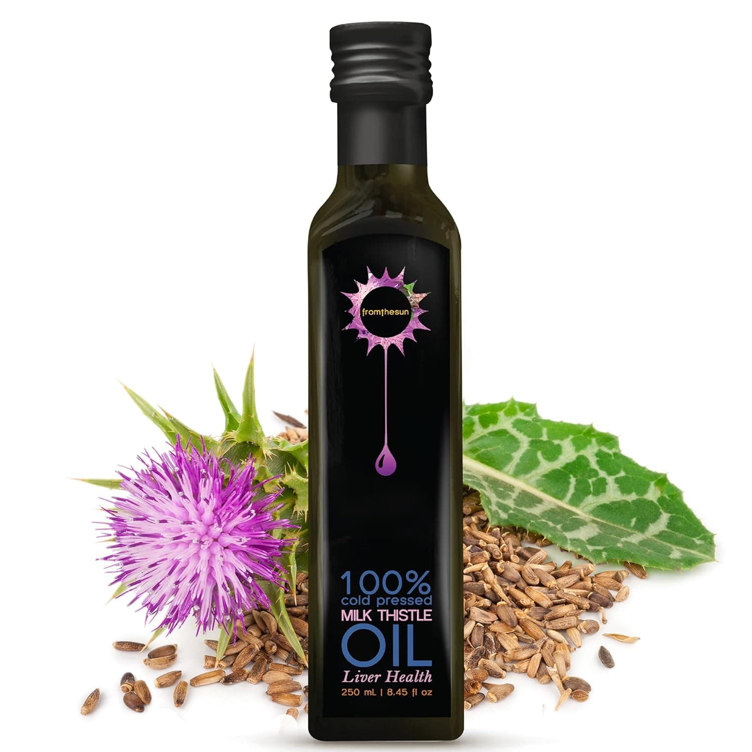 From The Sun Milk Thistle seed Oil Cold Pressed Unrefined Raw Non GMO Liver Detox (8.45 Fl Oz (250 Ml)