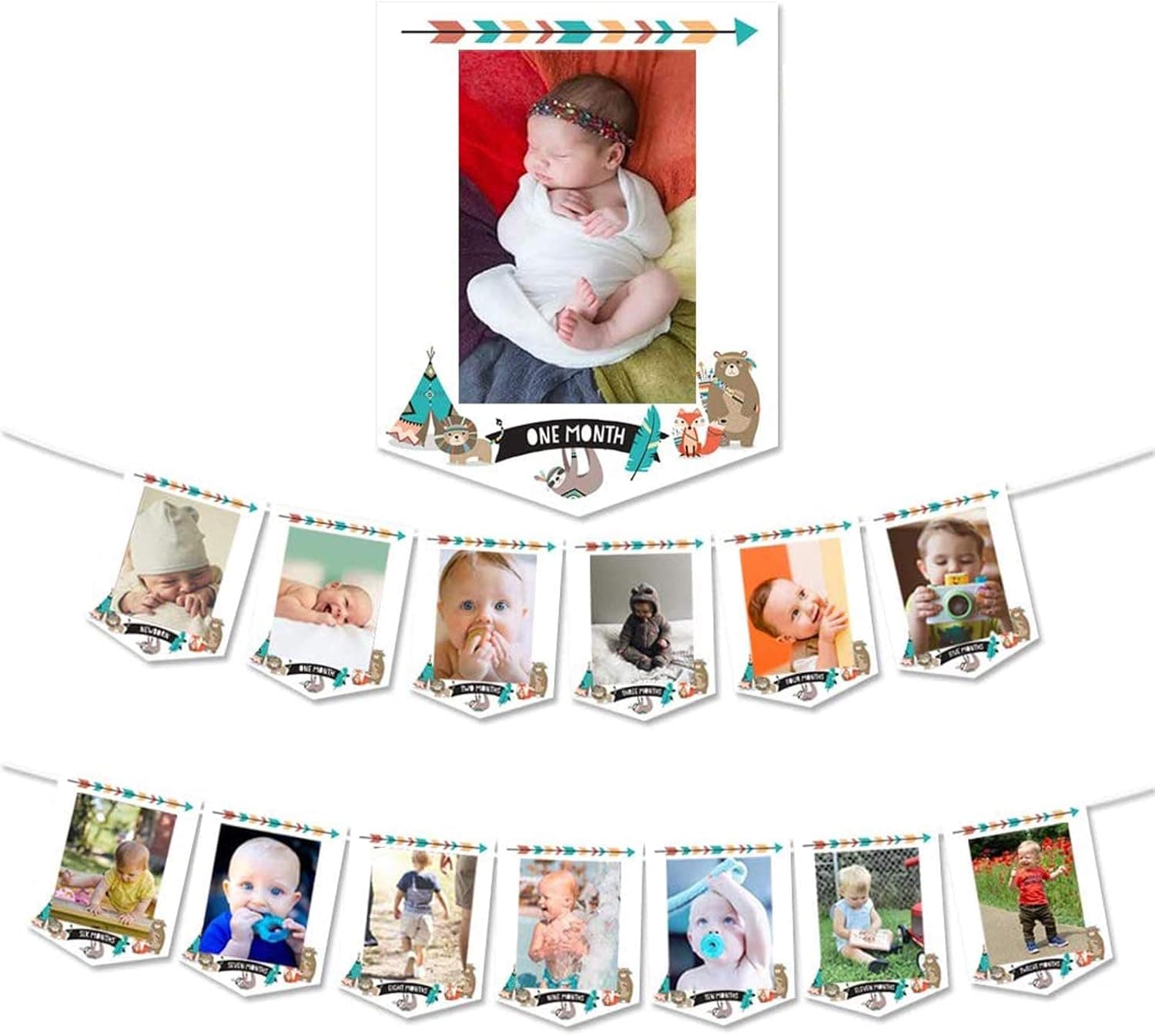 Wild One Baby First Birthday Photo Banner Wild One/Woodland/Arrow/Tribal/Jungle/Safari Animal Themed 1st Birthday Baby Shower Party Supplies Decorations Photo Props