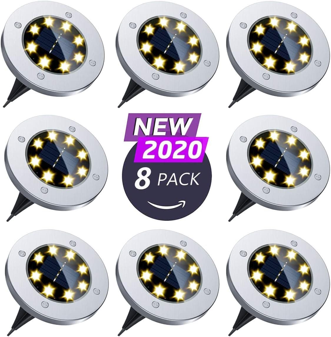 Flalivi Solar Ground Lights - 8 LED Solar Garden Lights Outdoor Waterproof Bright in-Ground Lights for Lawn Pathway Yard Driveway (8 Packs)