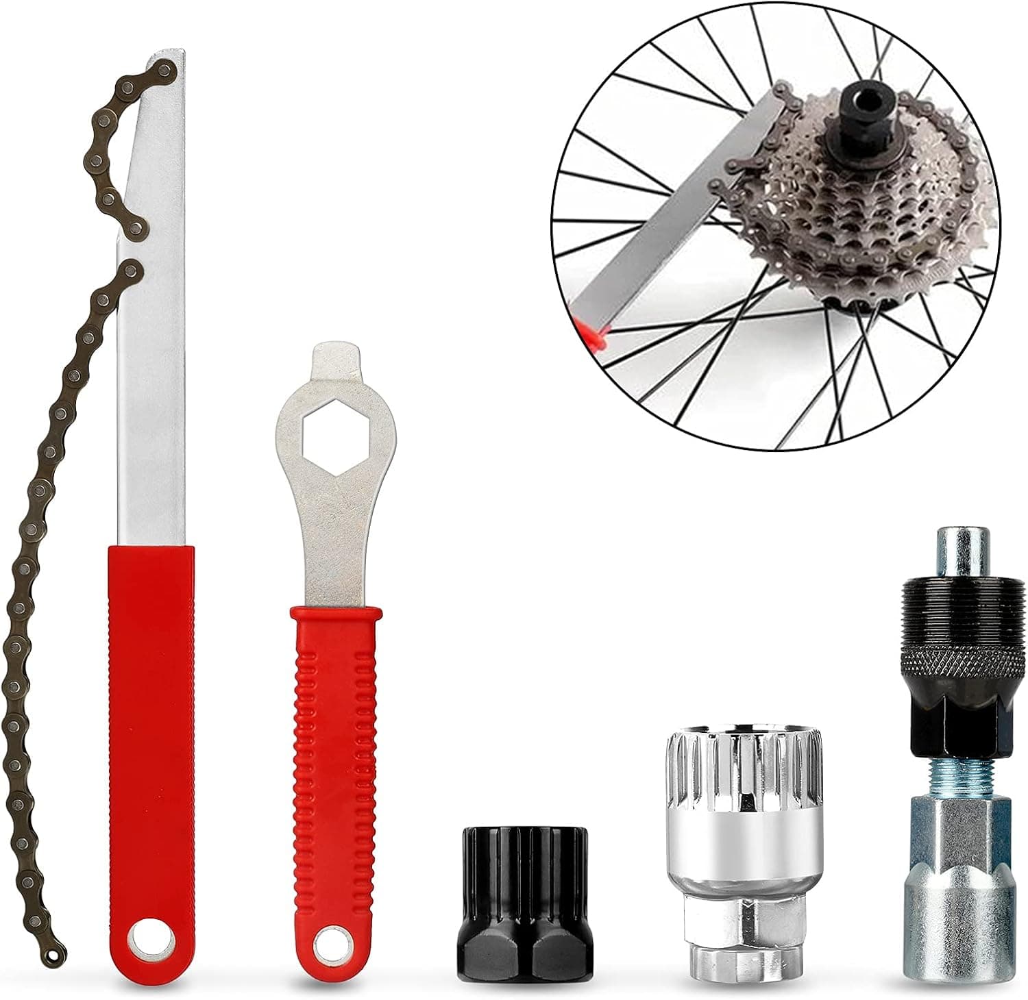 Linkstyle Chain Whip Tool Kit Bike Cassette Removal Tool Kit Contains Crank Extractor with 16mm Spanner Freewheel Chain Whip Remover Cassette Removal Tool for Cycling Road and Mountain