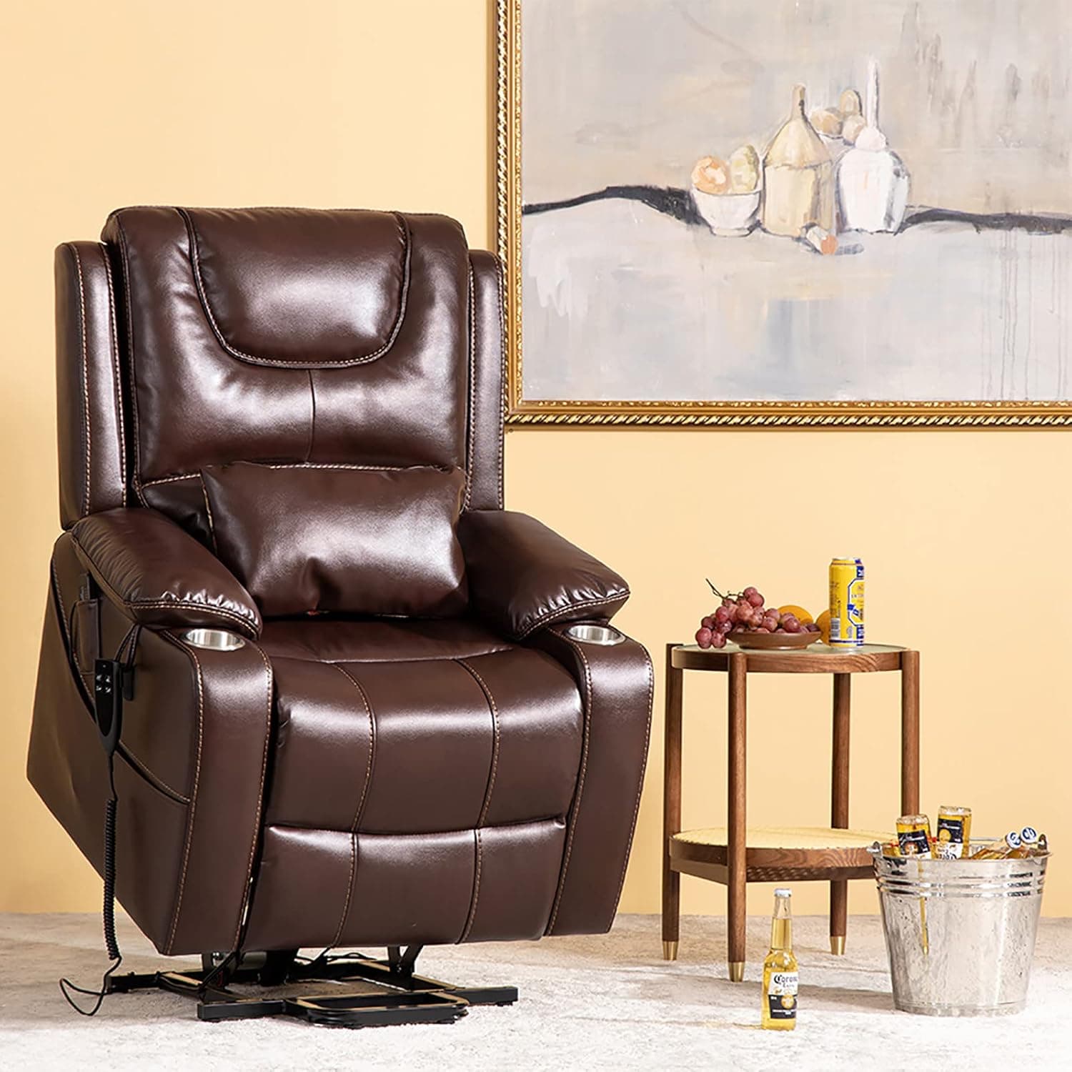 Irene House 9186 Dual Motor Lift Chair Recliners for Elderly Infinite Position Recliner Chair with Heat Massage Up to 300 LBS Electric Power Lift Recliner Chair Sofa (Dark Brown Breathe Faux Leather)