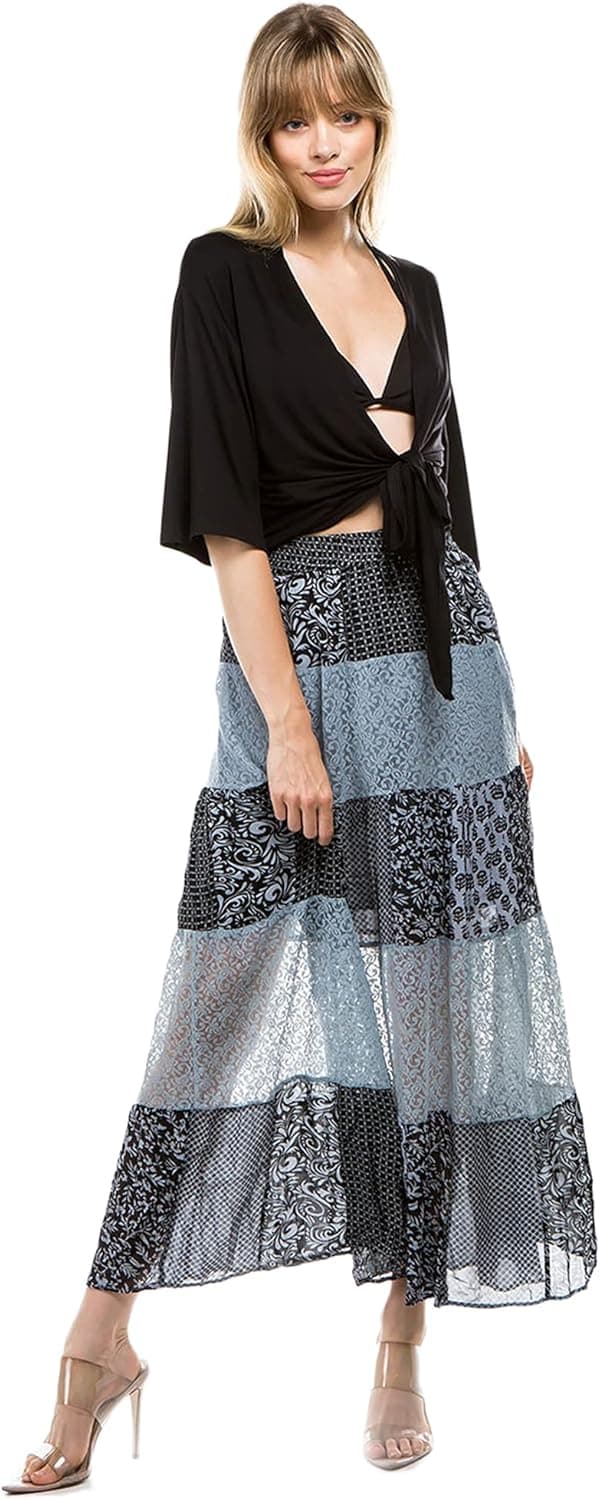 Young Threads Skirts for Women Boho & Hippie Elasticated High Waist Maxi Length A-Line Women’s Patchwork Skirt Half Lined.