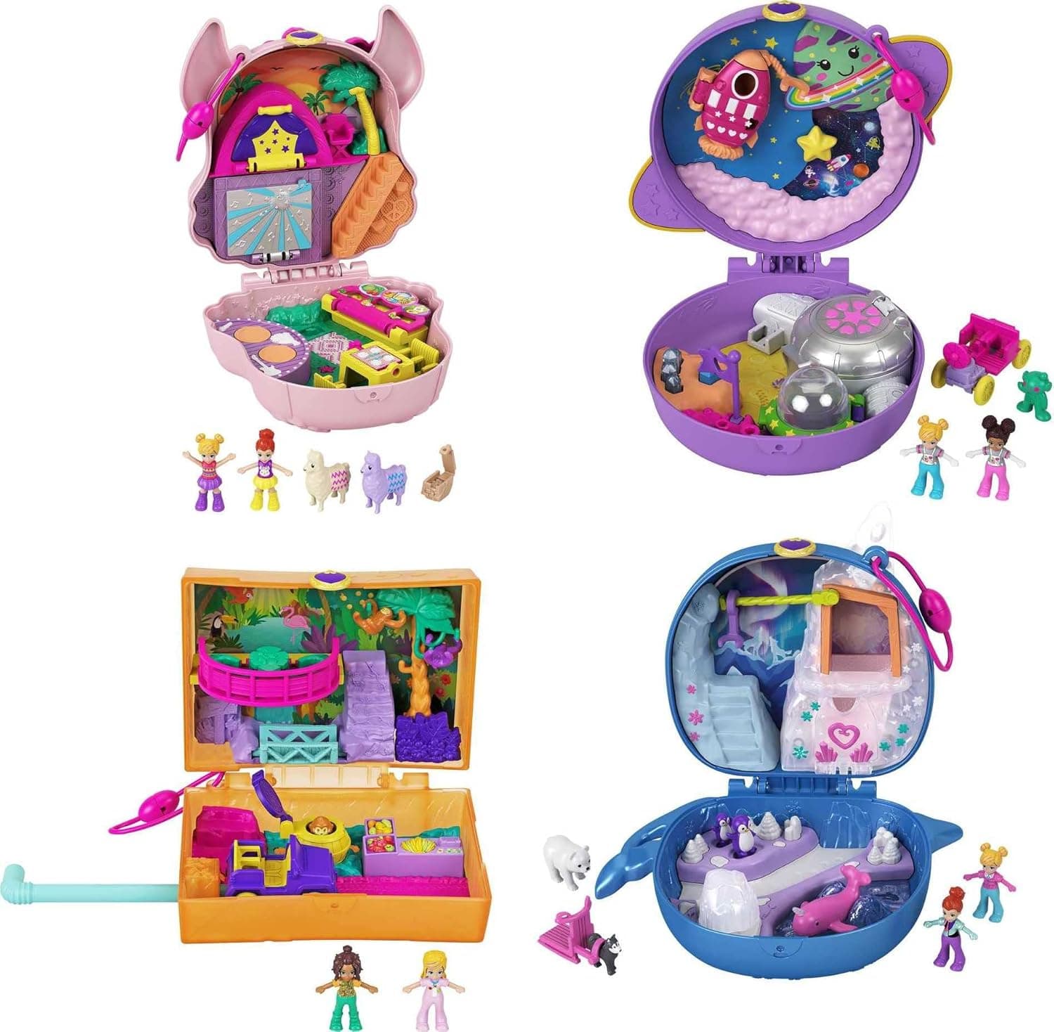 Polly Pocket Mini Toys, Pocket World Compact Playsets with 2 Micro Dolls and 10+ Accessories, Travel Toys with Surprise Reveals