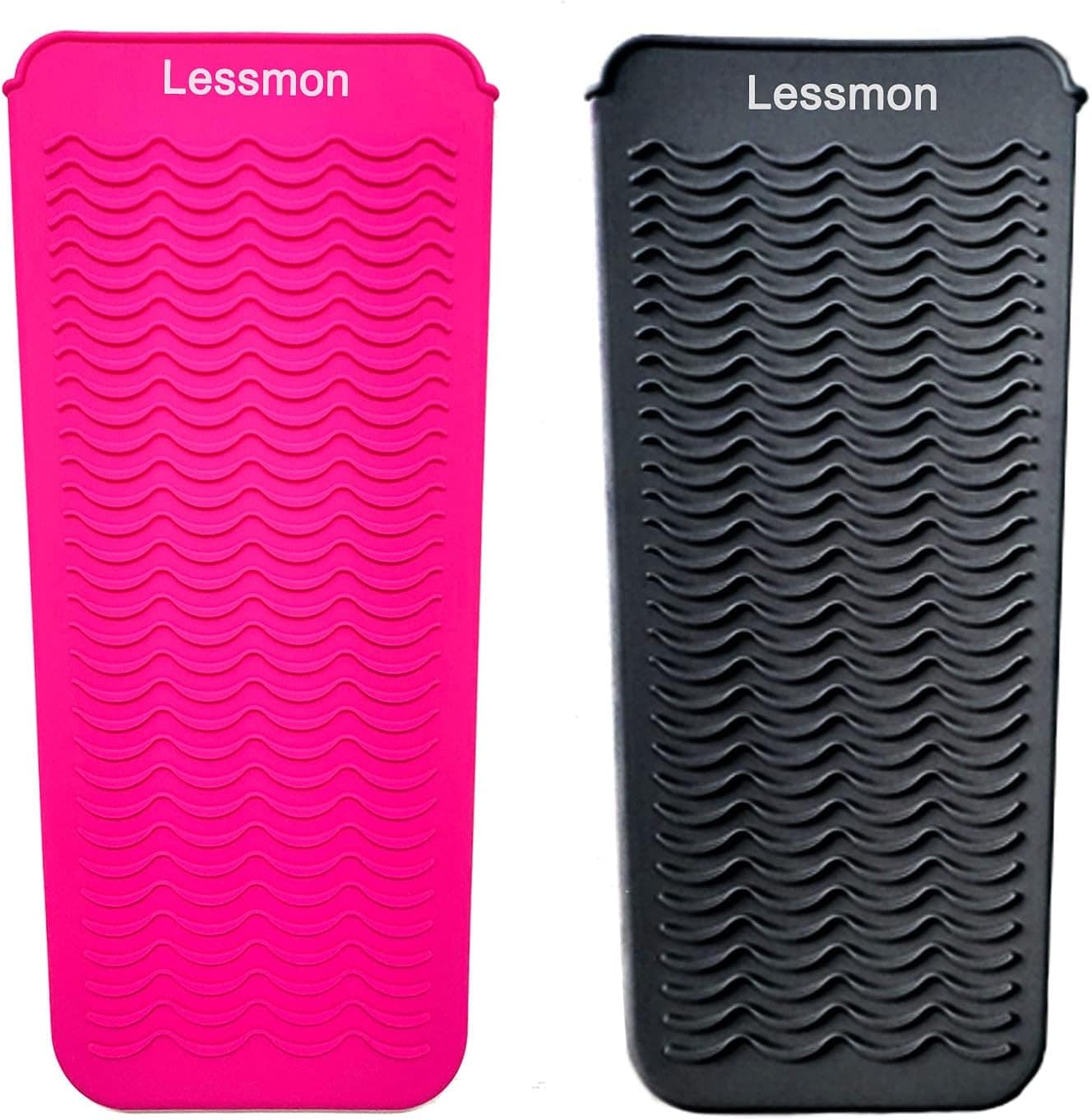 2 Lessmon Heat Resistant Silicone Mat Pouches for Flat Iron, Curling Iron, Straightener, Hot Hair Tools, Pink&Black