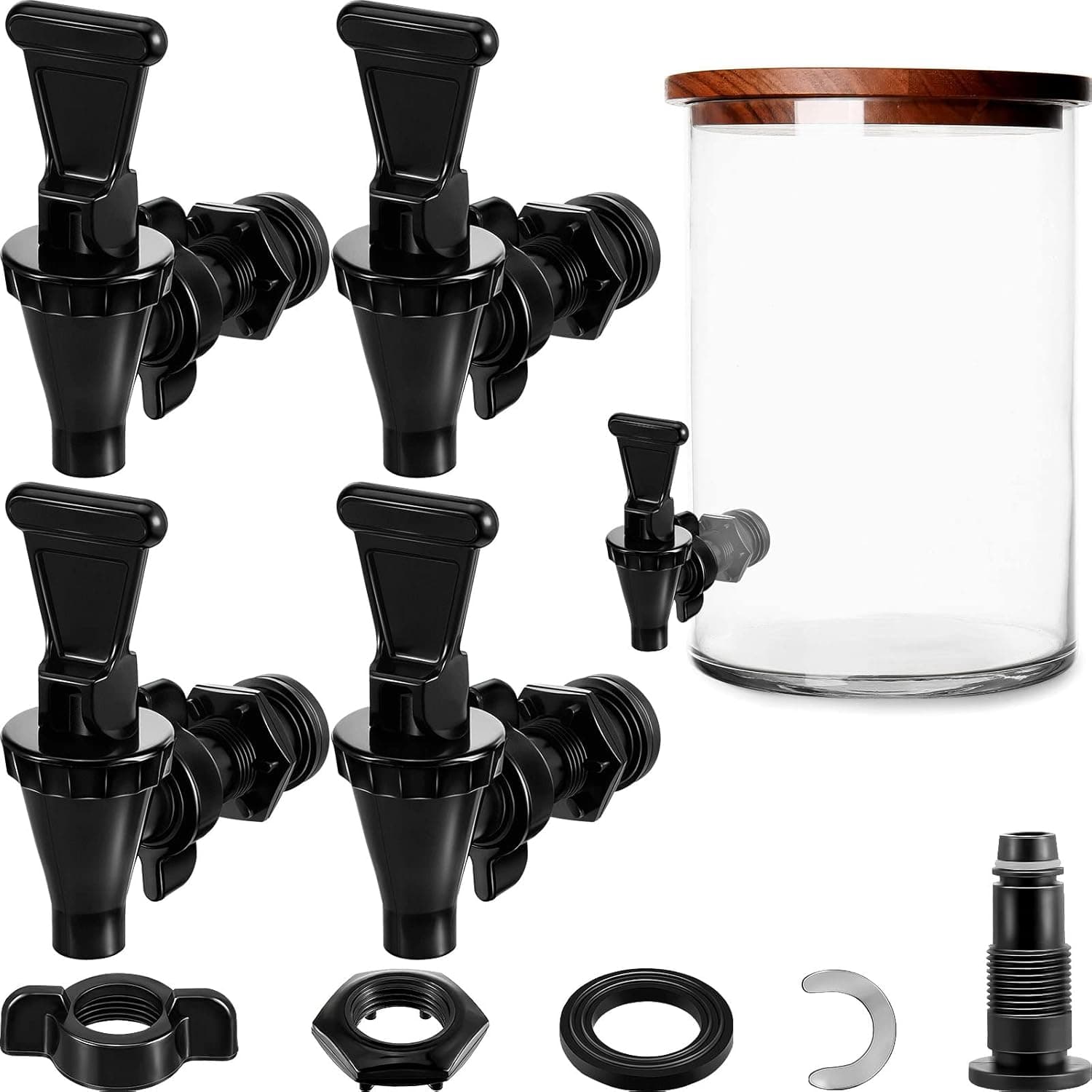 4 Pcs Faucet Kit for Tea Dispenser Black Replacement Spigot for Beverage Dispenser Stainless Steel Tea Urn Nozzle Faucet Kit for Containers with Wing Nuts and C Rings for Drink Water Tea Coffee Bucket