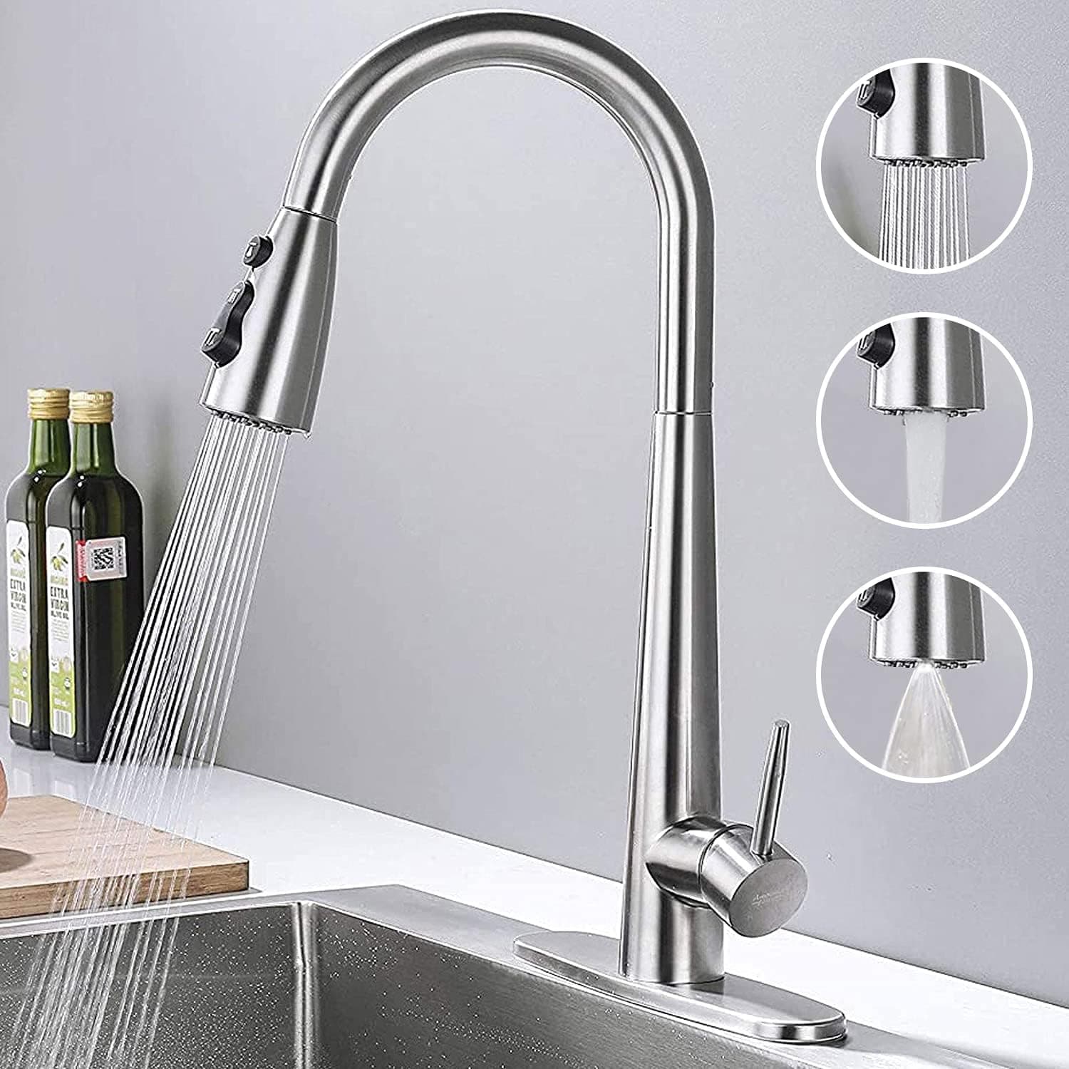 AMAZING FORCE Brushed Nickel Kitchen Faucet with Pull Down Sprayer Kitchen Sink Faucet Single Handle Kitchen Faucet Brushed Nickel Utility Sink Faucet for Laundry Sink Stainless Steel 1.8 GPM