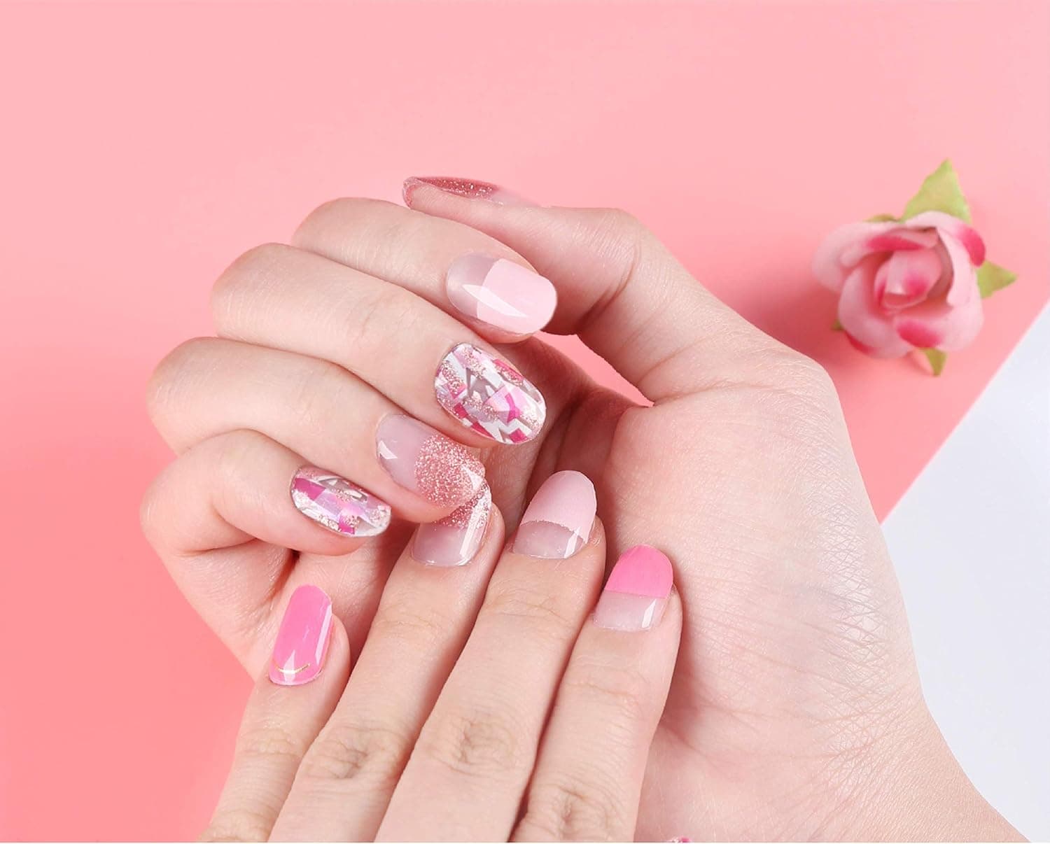 LUSTRE Nail Polish Strips, 3D Adhesive Gel Stickers, Pro Semicured Wraps, No UV Light, No Heat (Pink Nacre)