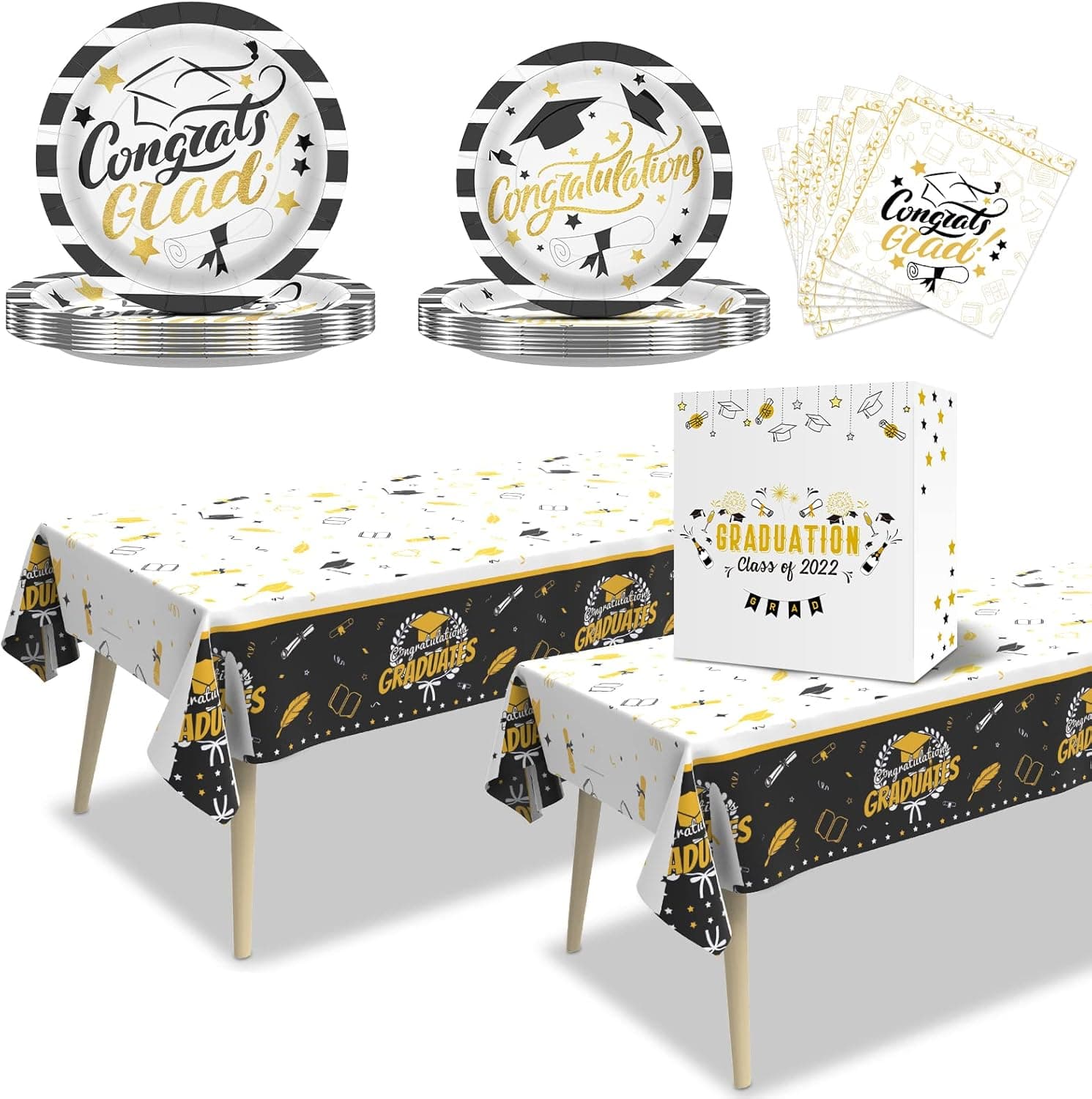 Graduation Party Decorations 2022, Class of 2022 Graduation Decorations, Graduation Party Supplies Include Graduation Plates and Napkins Graduation Tablecloth,Graduation Table Decorations Serve 24