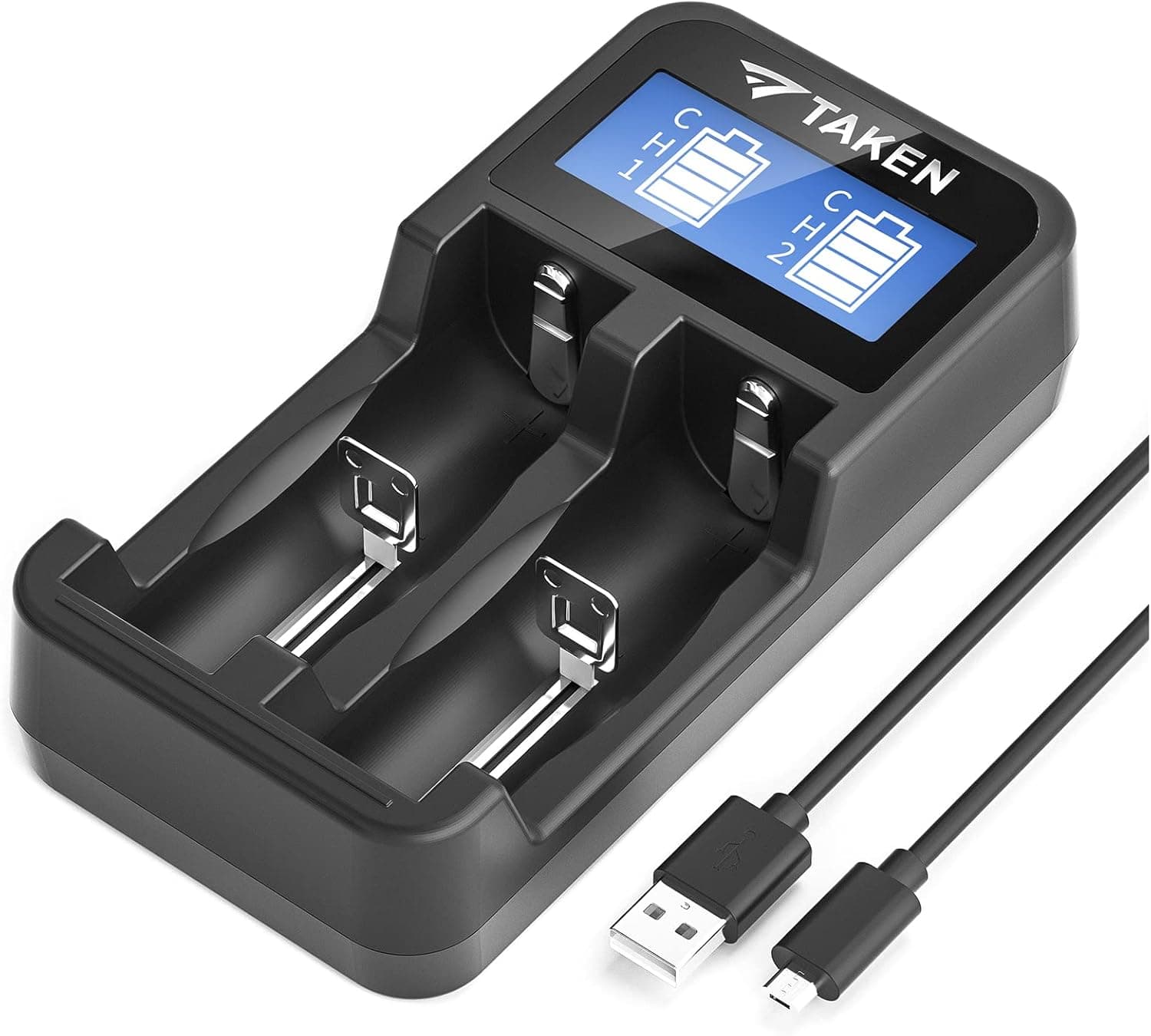 AA Battery Charger, Taken Universal Battery Charger for 18650 AAA 16340 CR123A 18490 18350 17670 17500 14500 Ni-MH/Ni-Cd Batteries (2 Slots)