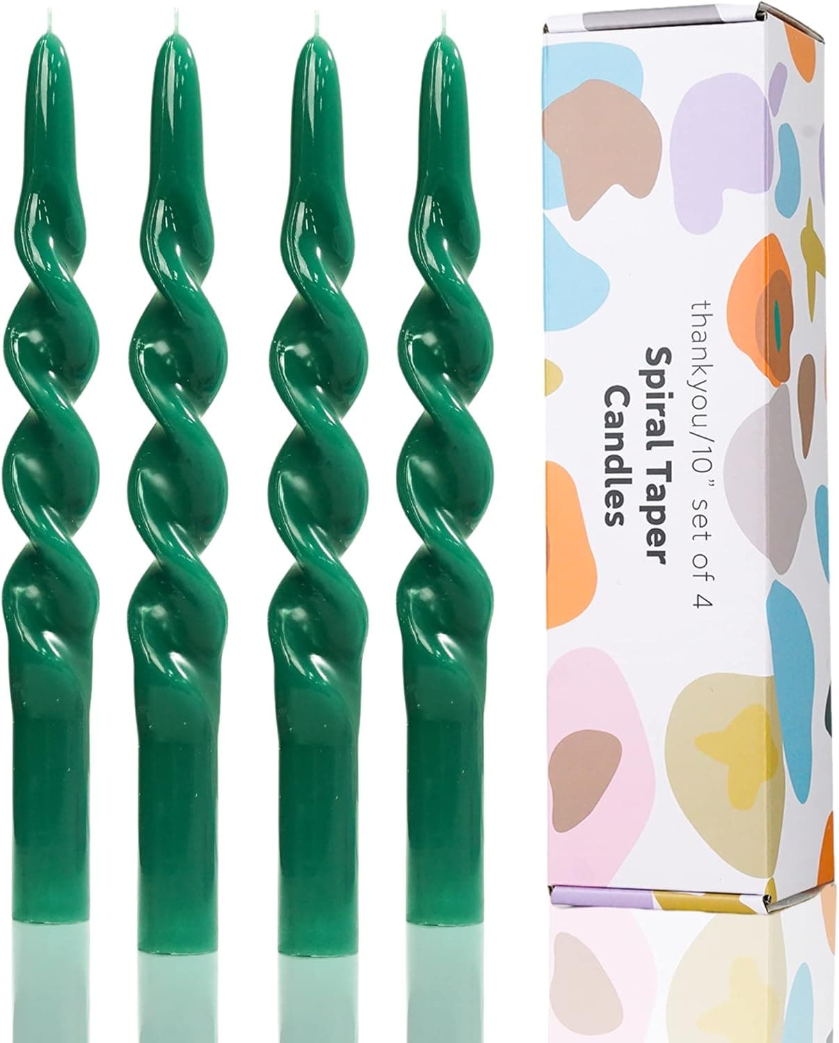 LPUSA Christmas Spiral Taper Candles Twisted Candle Conical Stick Candles for Holiday Wedding Party Wax Unscented Dinner Candle Dripless,Christmas Gift H 10 Inch, 4pcs(Hunter Green)