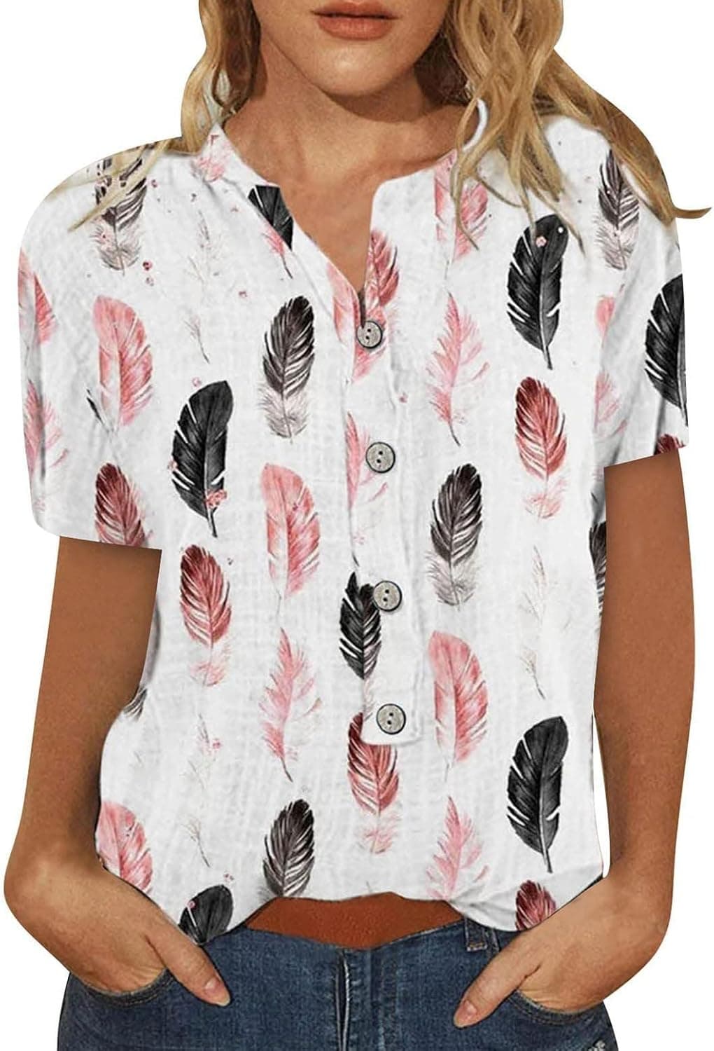 FABIURT Tops for Women, Womens Summer Shirts Cute Plus Size O-Neck Printed Short Sleeve T-Shirt Casual Loose Blouse Tops