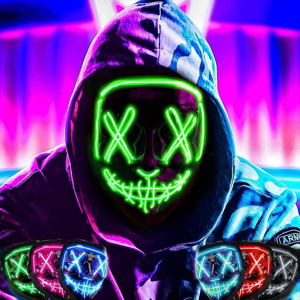 Halloween Mask Costume, LED Purge Mask, LED Light Up Mask with 3 Lighting Modes Masquerades Parties Carnival Gifts