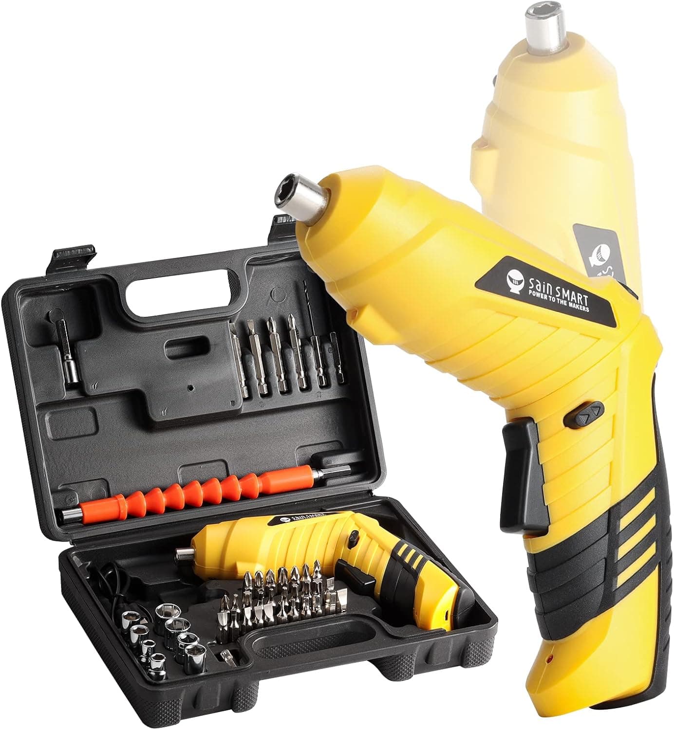 SainSmart Cordless Electric Screwdriver with Rechargeable 3.6v Lithium Battery and 1/4” Hex Chuck, Includes 45pcs Bits, 1 Extension Rod and 1 USB Cable