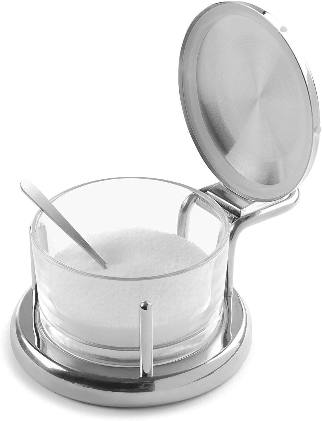 Glass Salt Server with Lid and Spoon Stainless Steel Serving Bowl Great for Storing Salt, Sugar, Honey, Cheese, Condiments, Spices and Herbs