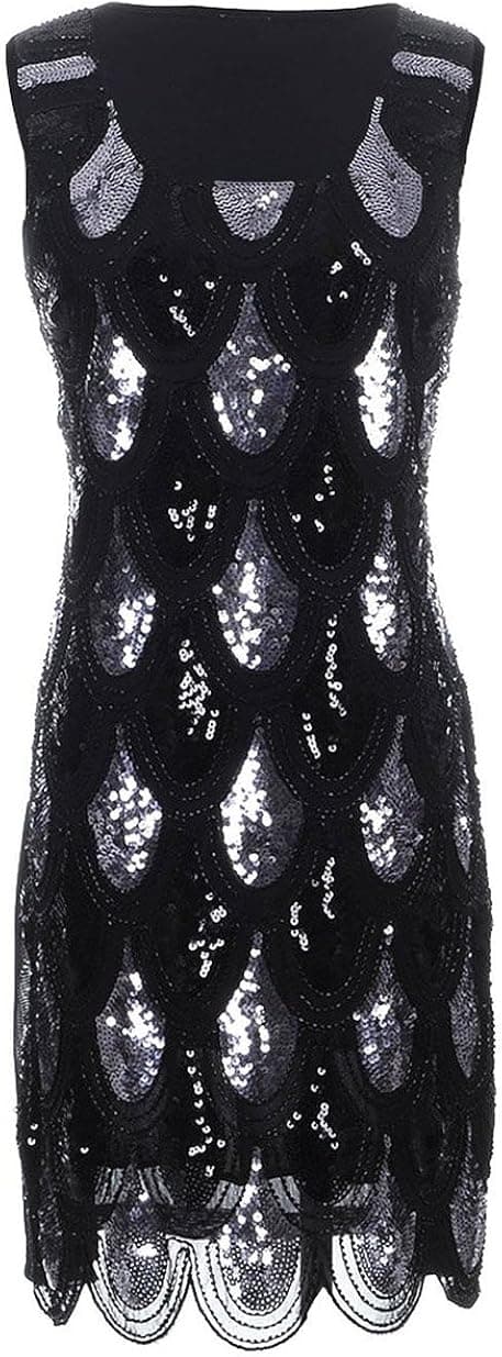 PrettyGuide Women 20s Art Deco Sequin Fishscale Flapper Party Dress