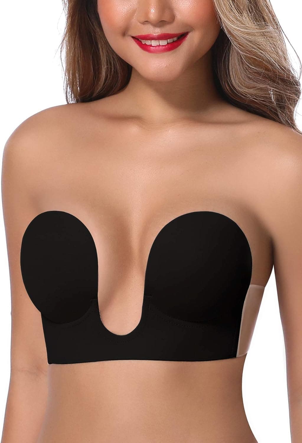 JOATEAY Women's Deep Plunge Strapless Backless Sticky Underwire Push Up Adhesive Bra