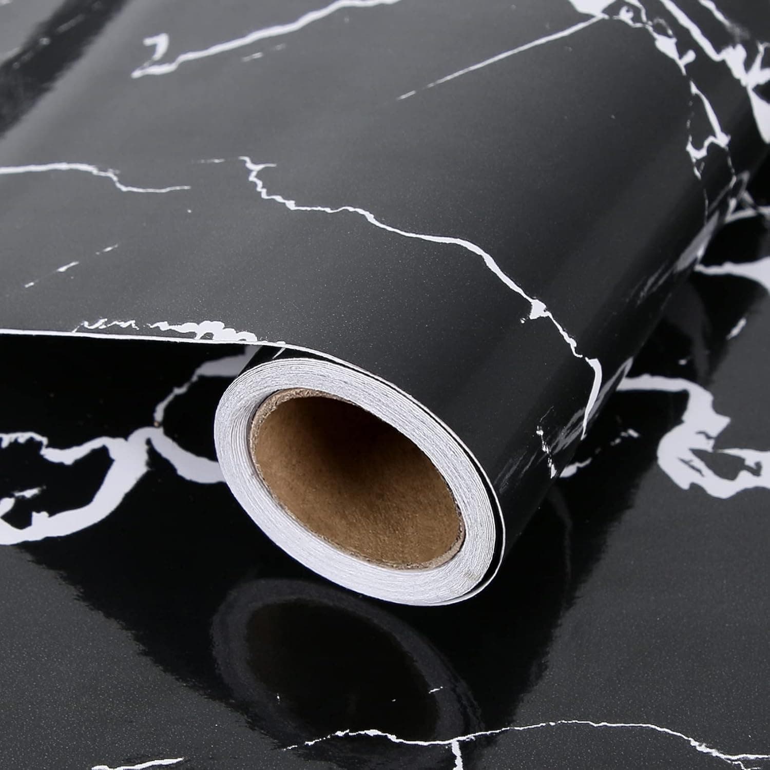 TORC Black Marble Wallpaper Peel and Stick 17.1" x 120", Self Adhensive Faux Marble Contact Paper for Countertop Table Furniture