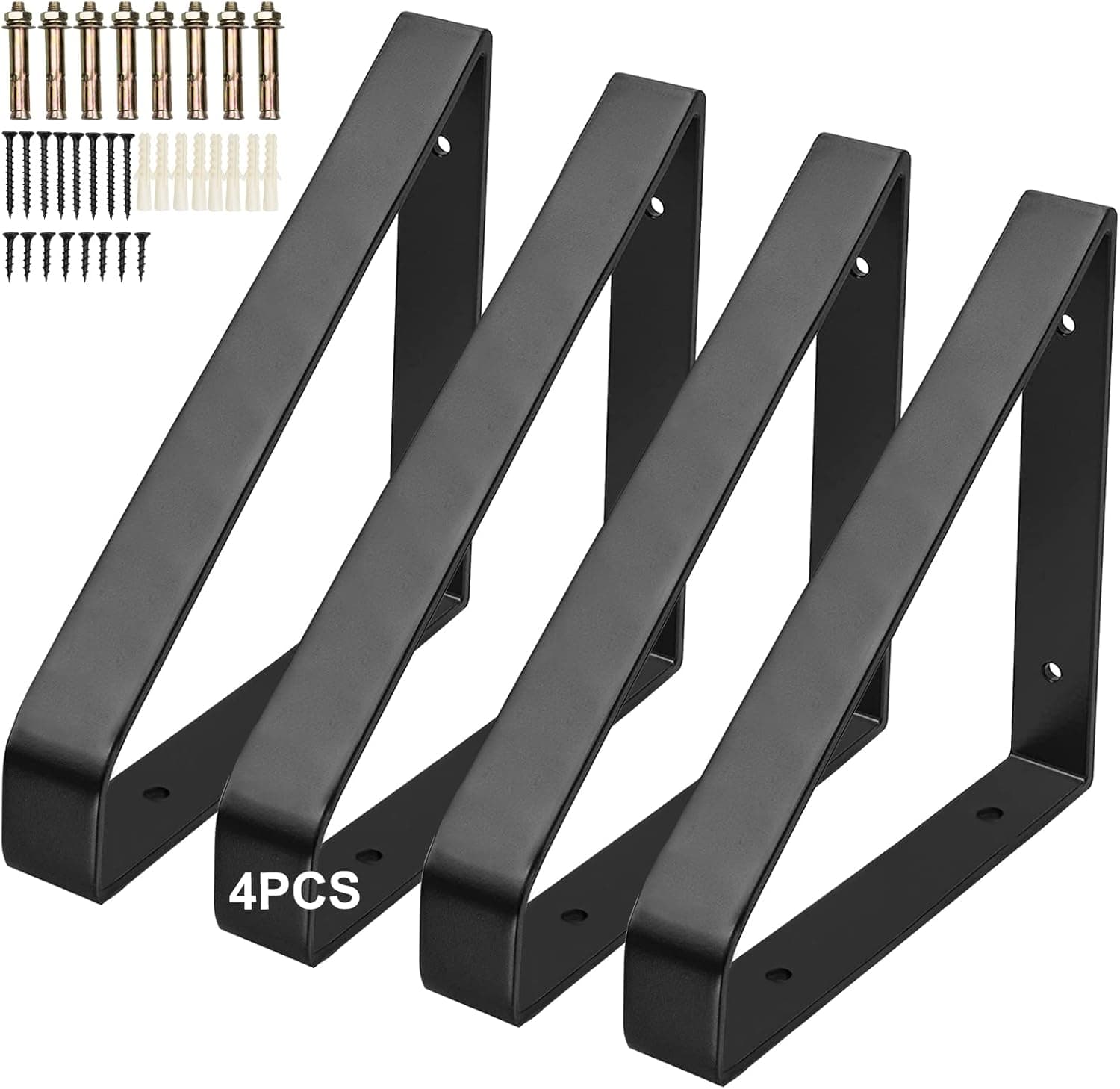4Pcs Heavy Duty Floating Shelf Brackets, 8" Metal Wall Mounted Triangle Bracket with Screws, Decorative Shelve Supports for Bedroom Living Room Bathroom Kitchen Office Decor - 300lbs Load