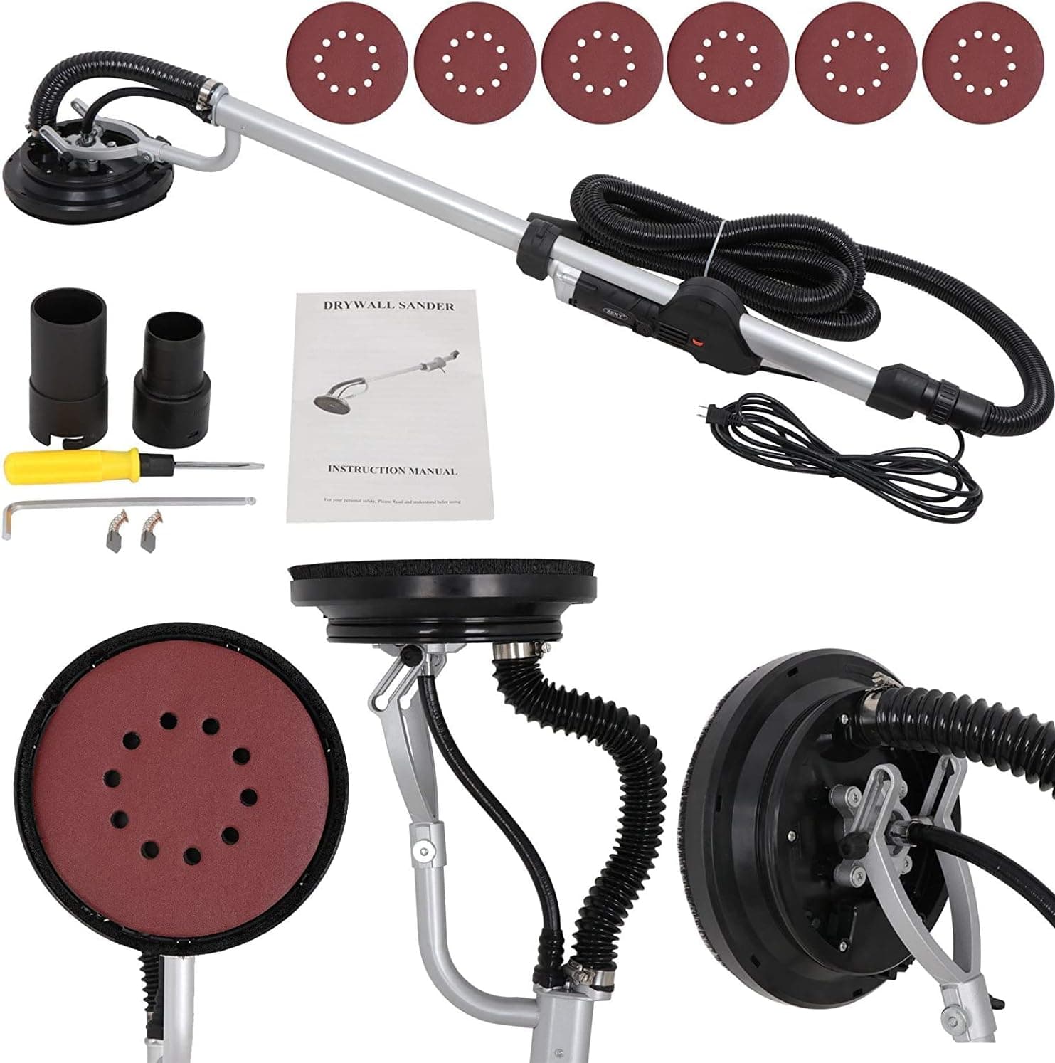 HomGarden 800W Drywall Sander Drywall Vacuum Adjustable Electric Variable Speed Foldable Sander w/6 Sand Pads