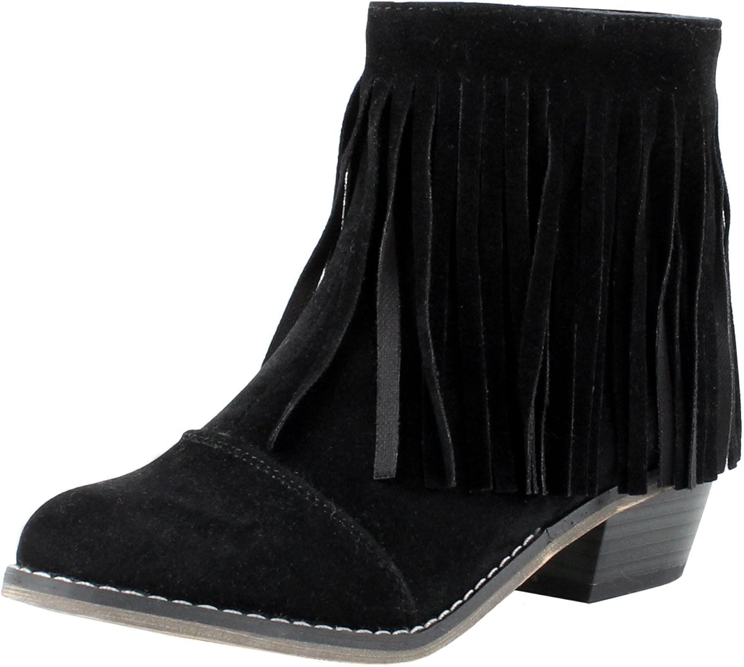 Breckelles Women Suede Fringe Cap Toe Ankle Booties, Black - 8.5 B(M) US