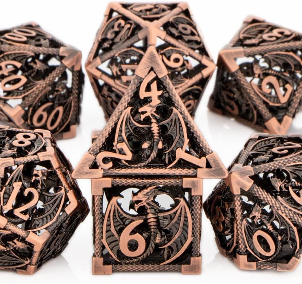 DND Dice Set Roll D20 D12 D10 D8 D6 D4, RUNFNG Hollow Metal Dice Set Dragon D&D Dice Set, Lightweight Dungeon and Dragon Dice Polyhedral Dice Set with Gift Box, D+D Role Playing Games Dice for RPG MTG