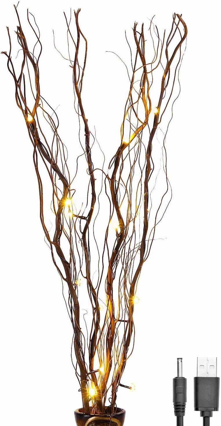 LIGHTSHARE 20 Pack of Natural Twig Lighted Branch for Home Decoration, 36 Inch 16 LED, USB Plug-in and Battery Powered,Warm White Light Brown Branch