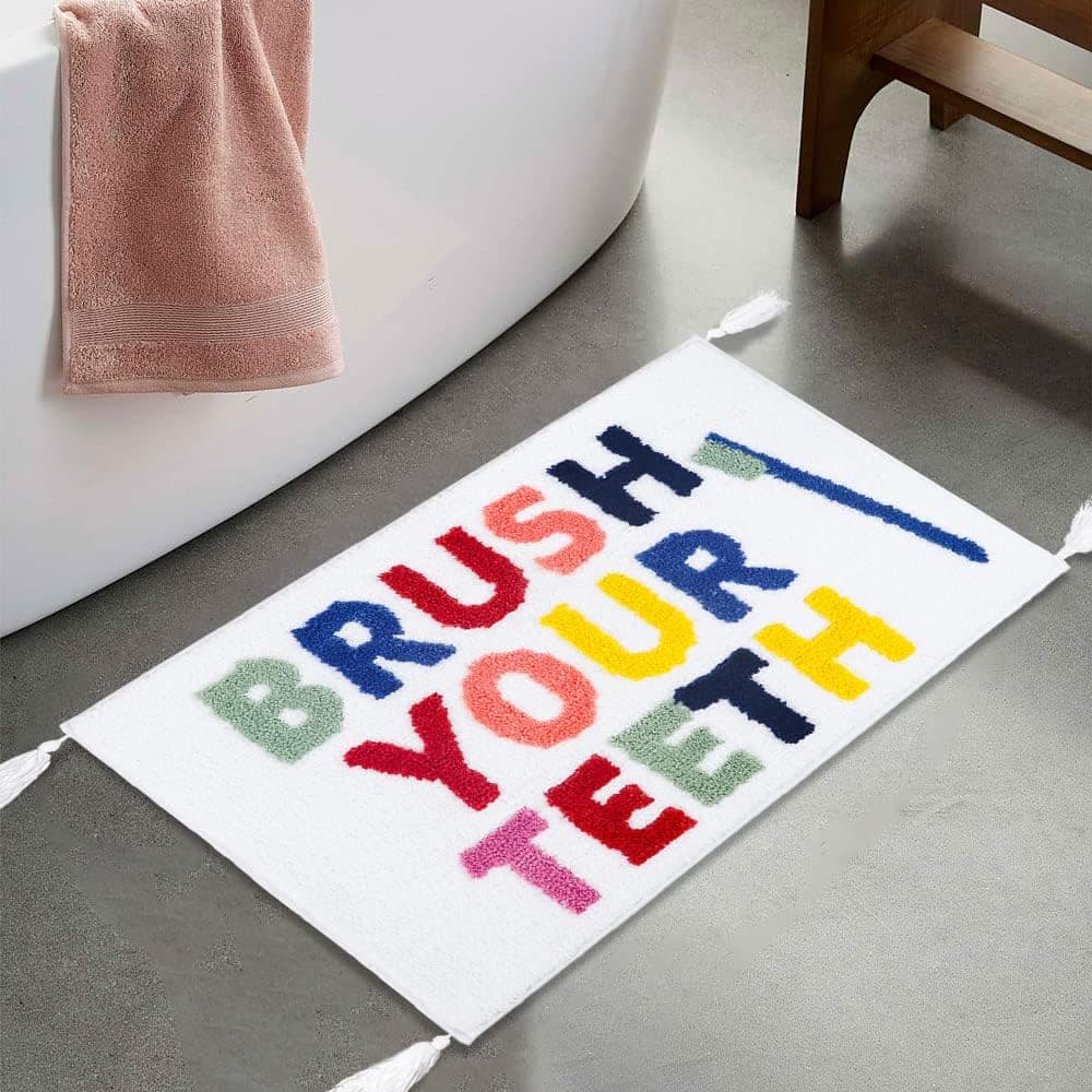 BOVEU Kids Bath Mats for Bathroom, 20'' x 32'' Non Slip Absorbent Washable Novelty Bath Rug for Bathroom Floor, Brush Your Teeth