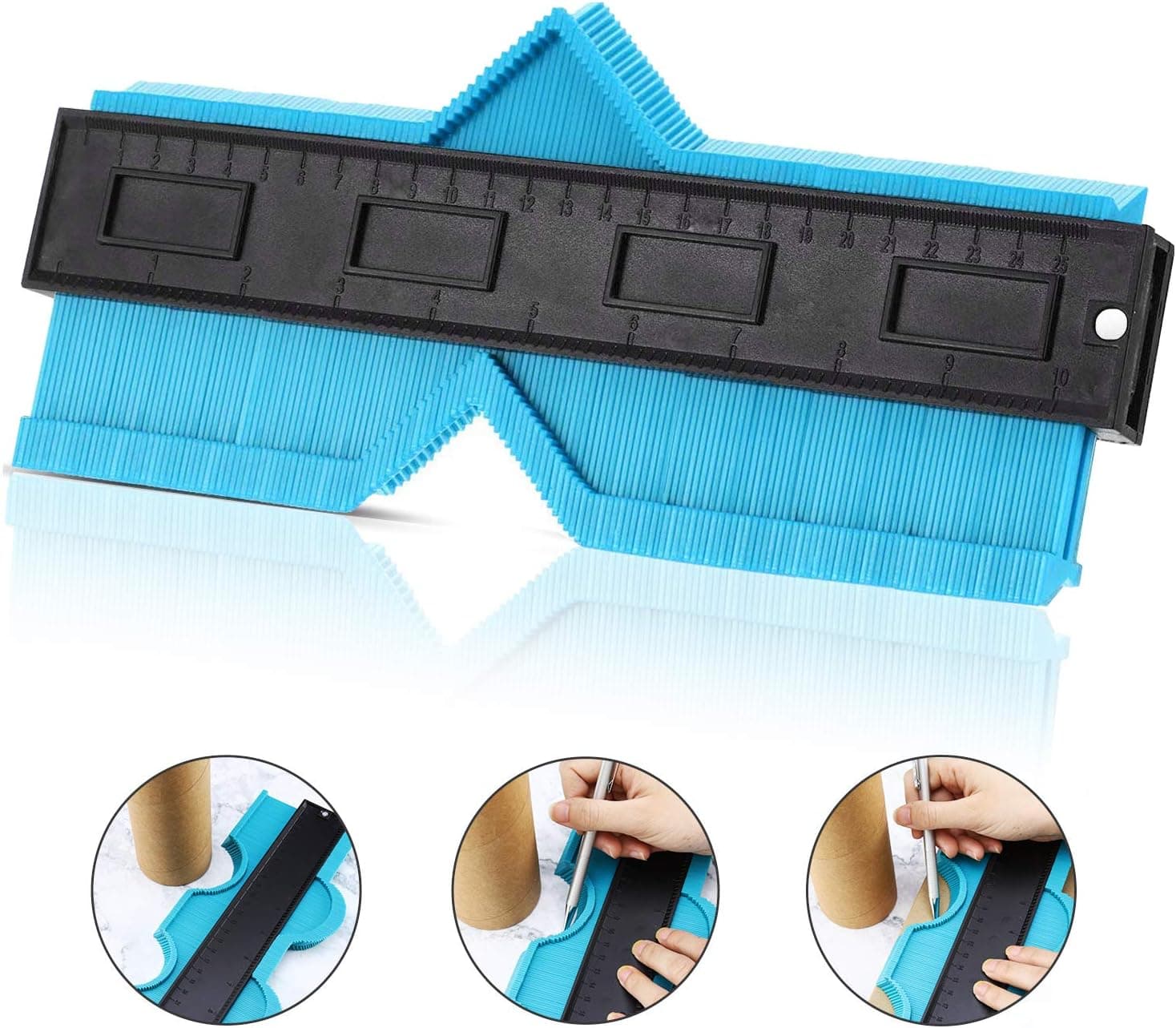 Contour Gauge, Plastic Contour Gauge, 10 Inch Profile Gauge Measure Ruler Contour Duplicator Circular Frame Profile Gauge Tool for Winding Pipes, Circular Frames, Ducts, Install Flooring (Blue)