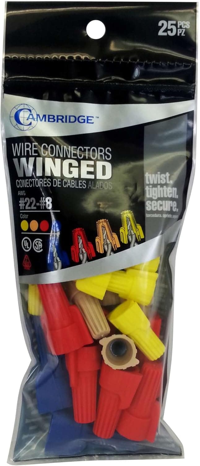 Cambridge Assorted Winged Wire Connectors, Range #22-#8 AWG, 25 Pack