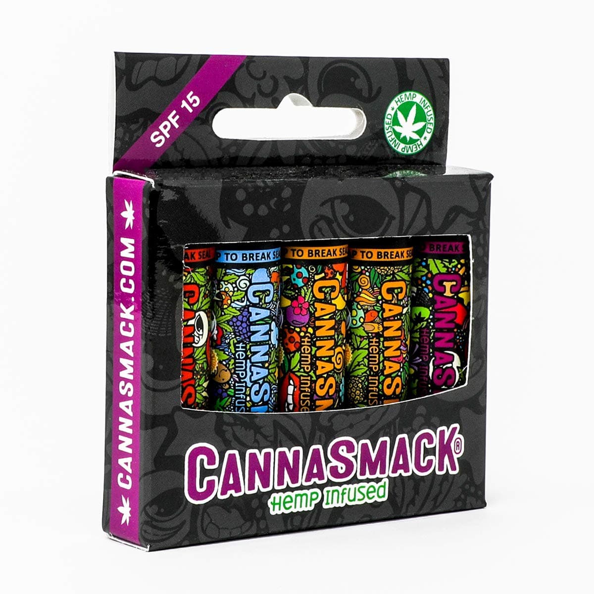 CannaSmack SPF 15 Hemp Lip Balm - 5 Flavors Included, Mango, Tropical, Pineapple, Berry, & Cherry - Hemp Seed Oil, Vitamin E, SPF 15 - Leaping Bunny Cruelty Free Certified - Made in USA