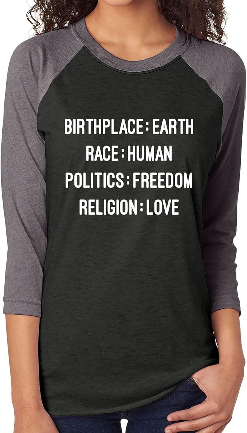 zerogravitee Birthplace:Earth Race:Human Politics:Freedom Unisex Baseball Raglan Tee