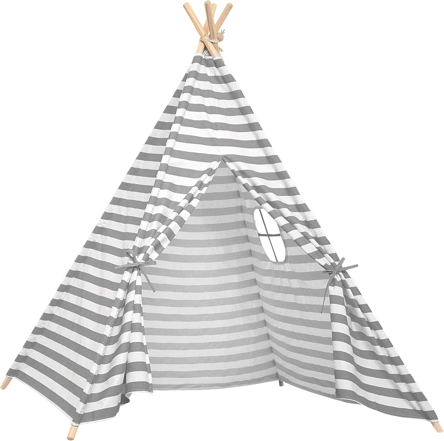 Samincom Teepee Foldable Tent for Kids Play Tent Indoor & Outdoor, Cotton Canvas Teepee Without Canvas Bottom Gray-White Stripe