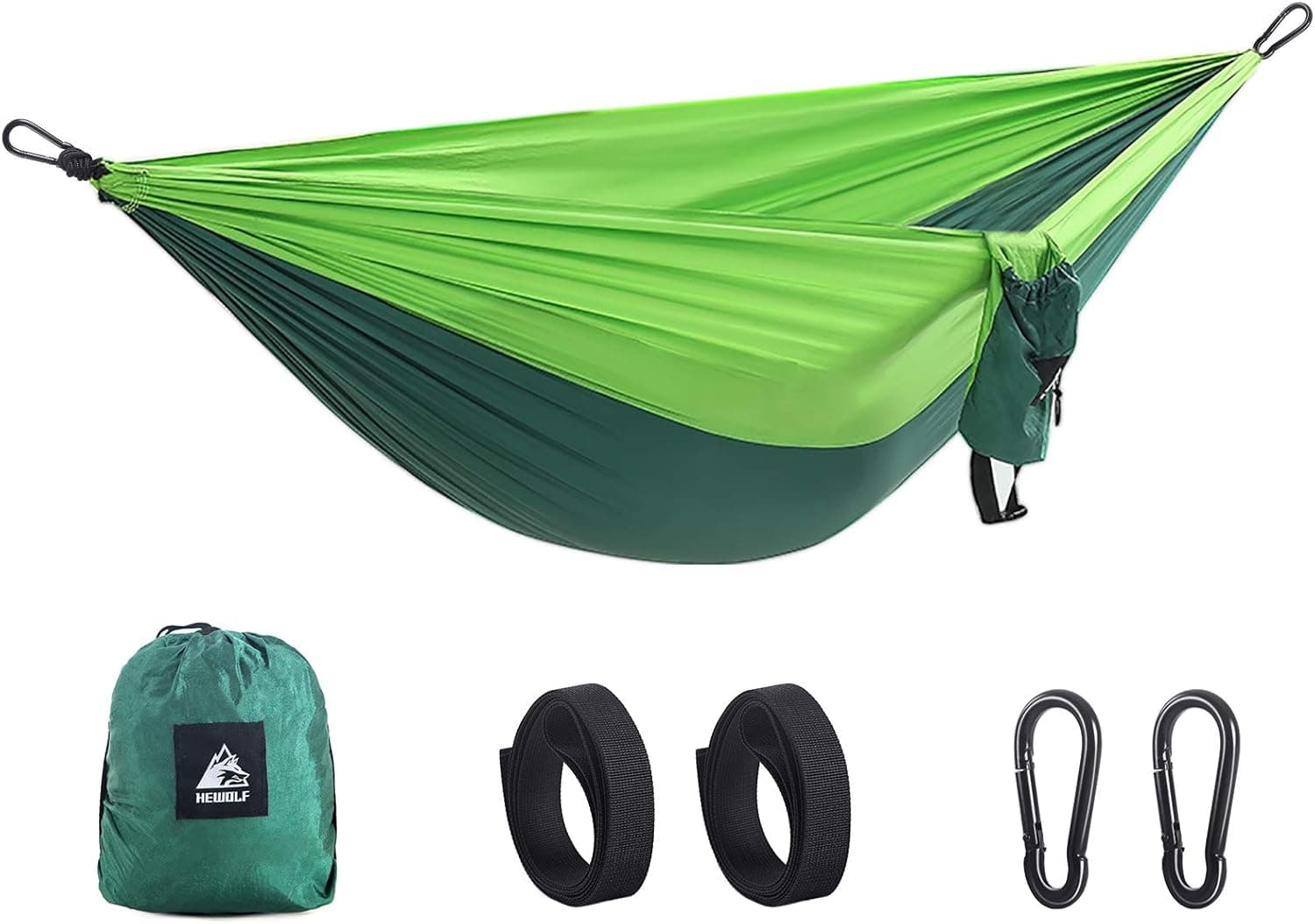 Hewolf Camping Hammock Single Parachute Hammock with Tree Straps Portable Hammock for Travel,Beach,Hiking,Backyard,Garden
