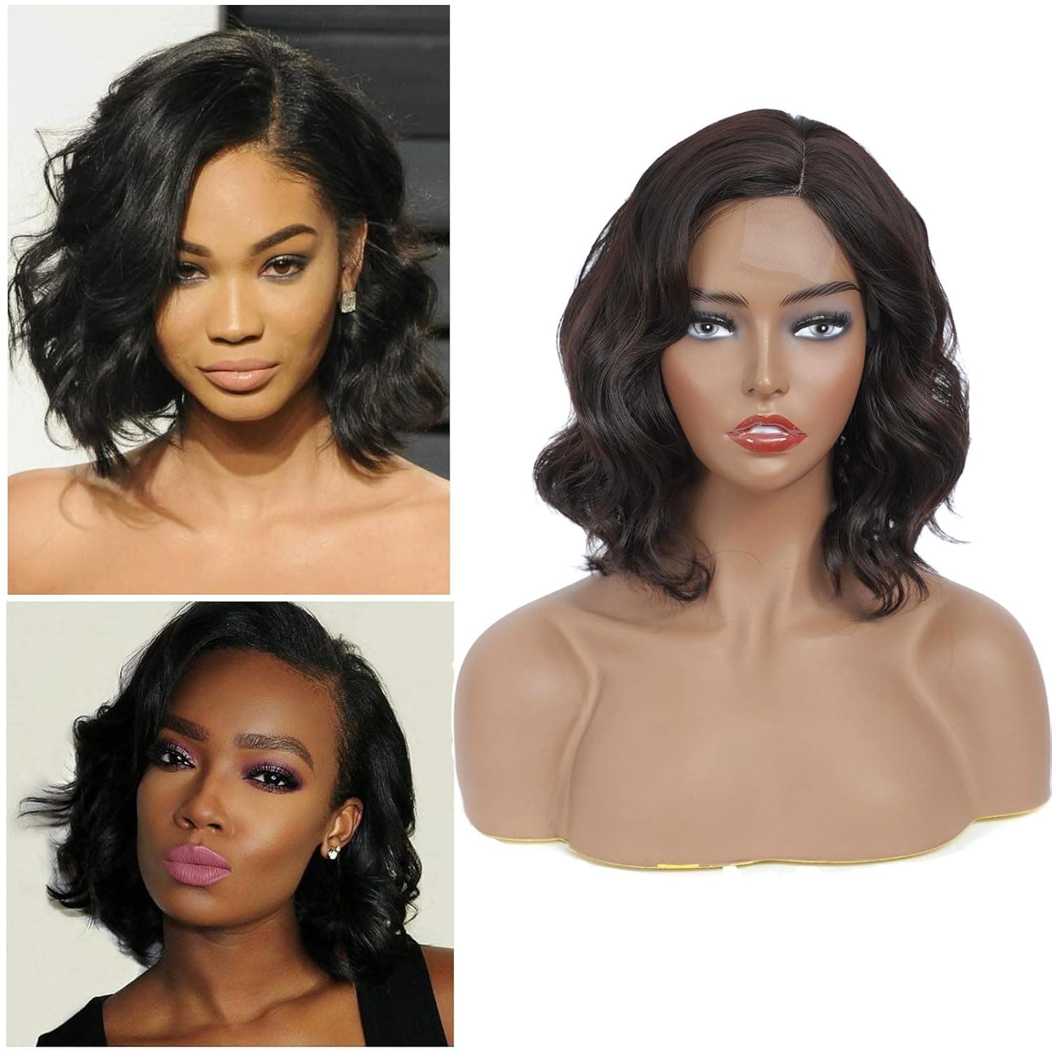 Alimiriam Synthetic Wavy BoB Wigs for Black Women Side Part Short Curly Wavy Bob Wigs Shoulder Length Wig 10" Bob Wavy Wigs for Daily Party Use Heat Resistant Fiber Wigs