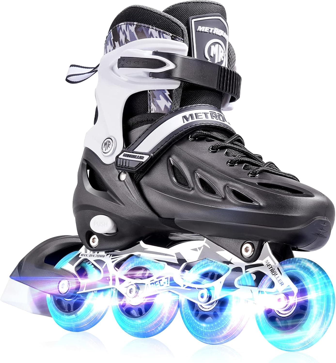 METROLLER Inline Skates for Girls and Boys, Women, Men 4 Sizes Adjustable Roller Blades with Light Up Wheels, Illuminating Beginner Rollerblades for Kids & Adult Youth