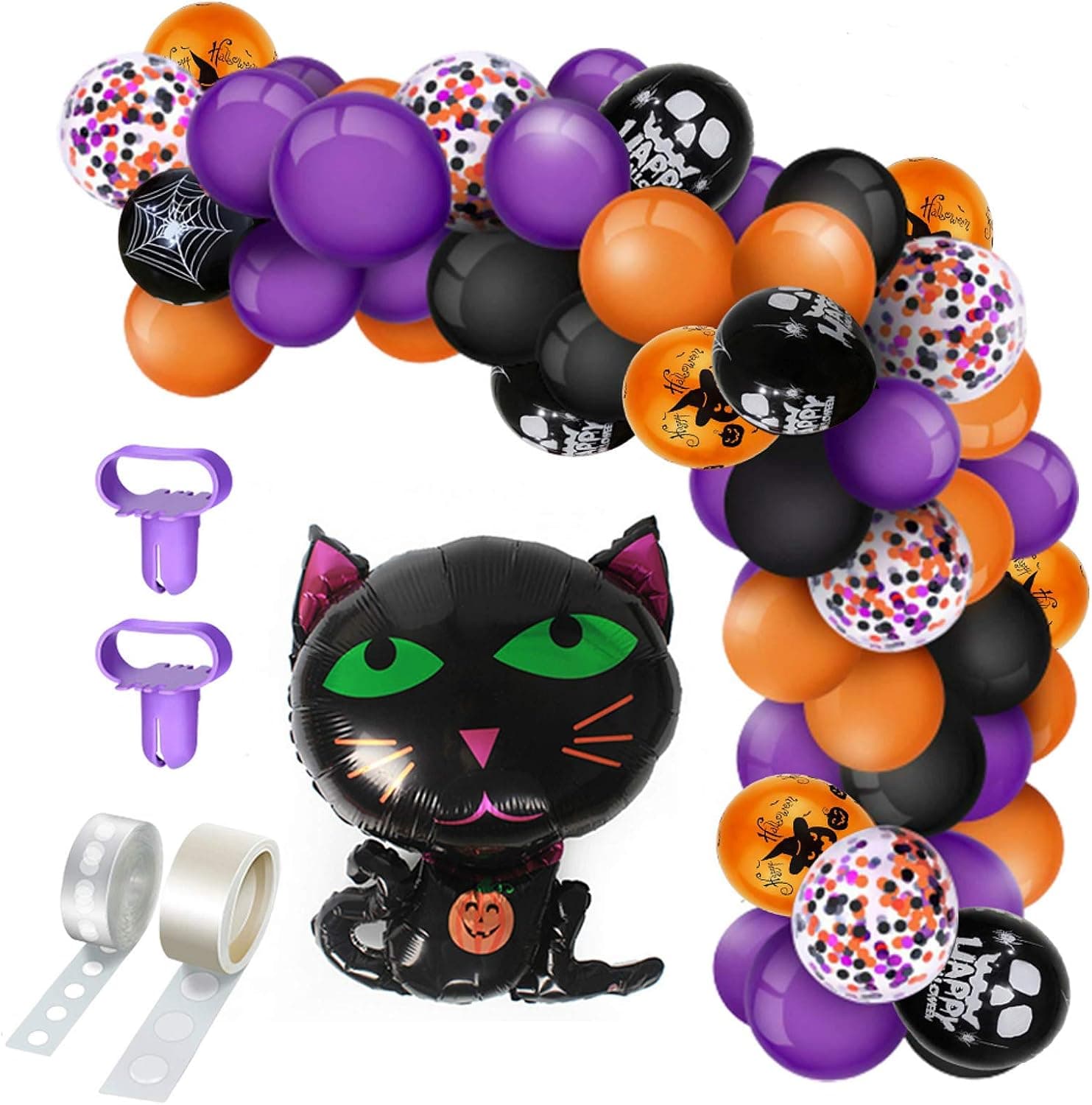 110Pcs Halloween Balloons Party Decorations Arch Garland Latex Balloons Printed Skull Pumpkin Ghost Orange Purple Confetti Cat Black Balloons Party Supplies Decor for Indoor Outdoor