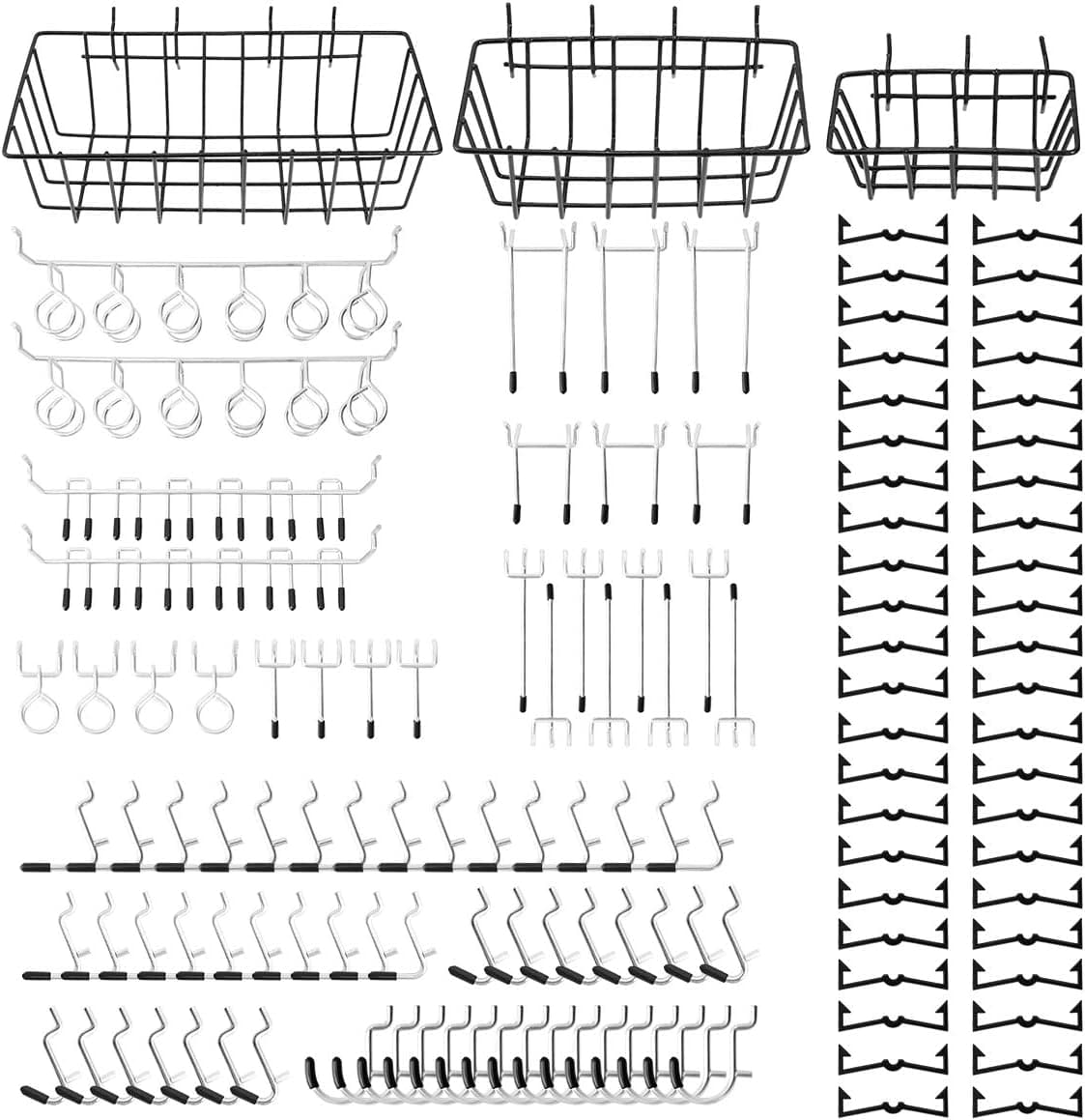 Pegboard Hooks Assortment 118 Pcs 1/4 1/8 Inch Peg Board Accessories Organizer Kit With 3 Pegboard Baskets Organizing Tools Heavy Duty Garage Storage System for Kitchen Craft Room and Nursery