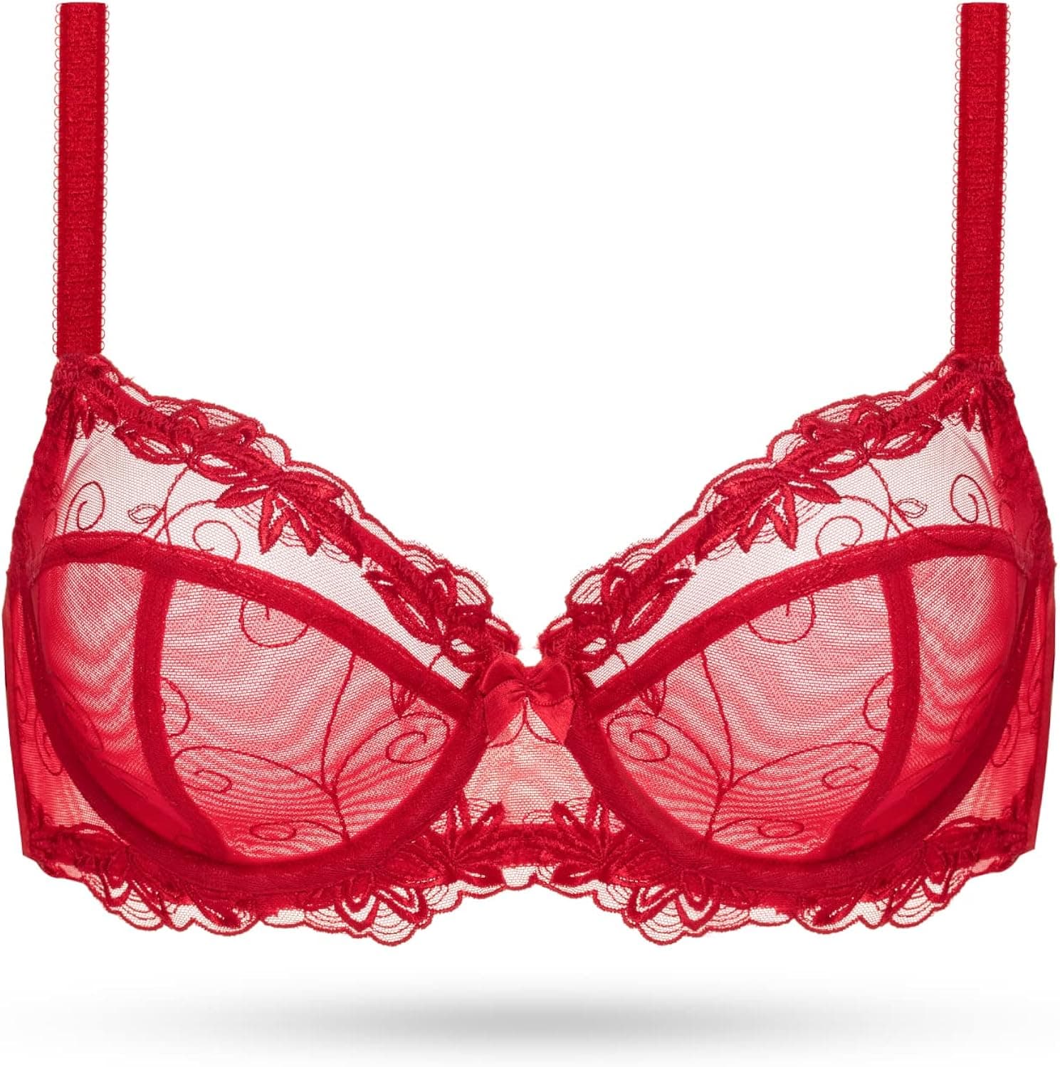 Deyllo Women's Lace Bra Plus Size Underwire Embroidered Unlined Bra See Through Non Padded