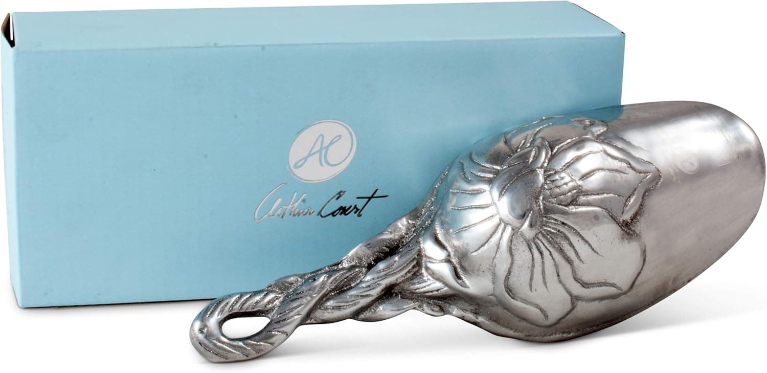 Arthur Court Magnolia Handle Bar Ice Scoop, Dry Bin Scoop, Dry Goods Scoop, Candy Scoop, Spice Scoop Sand Casted and Hand Polished Aluminum 8 inch Long
