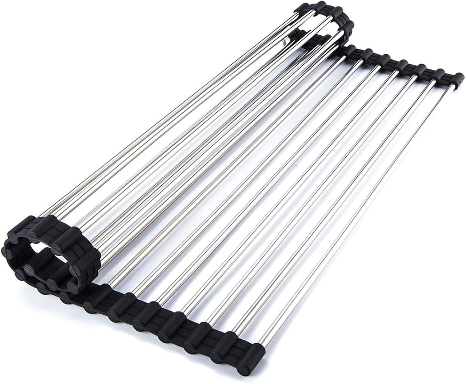 MSAAEX Roll up Dish Drying Rack - Over The Sink Drying Mat - Foldable Over Sink Kitchen Dish Drying Rack - Multipurpose Dish Drainer Made of Stainless Steel (20" x 13" Black)
