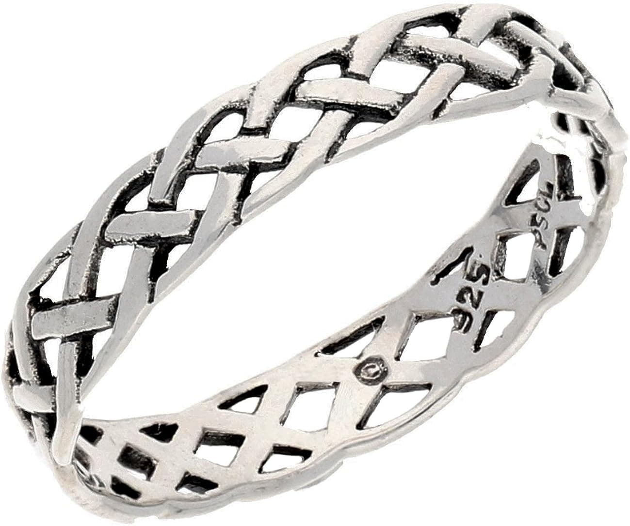 Narrow 4mm Neverending Celtic Knot Sterling Silver Pinky Band Ring(Sizes 3,4,5,6,7,8,9,10,11,12,13,14,15,16)