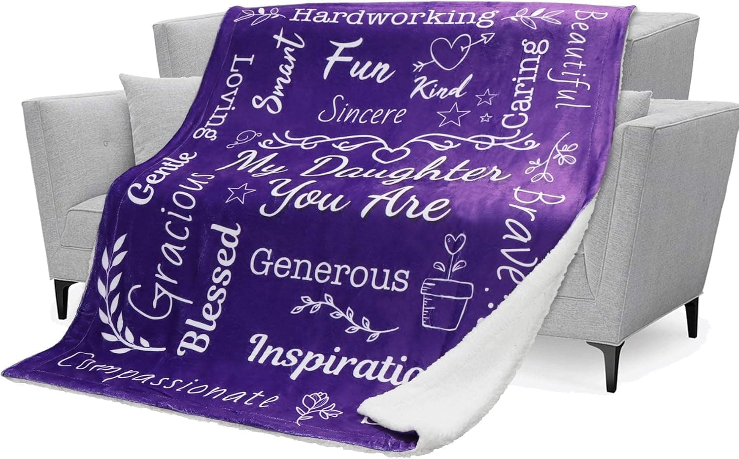 Daughter Blanket from Mom or Dad - Soft, Cozy, Warm Sherpa Fleece Fabric with Kind, Inspirational Words - Thick, Double-Layered Material - Thoughtful Gift for Christmas, Birthday, Valentine's Day