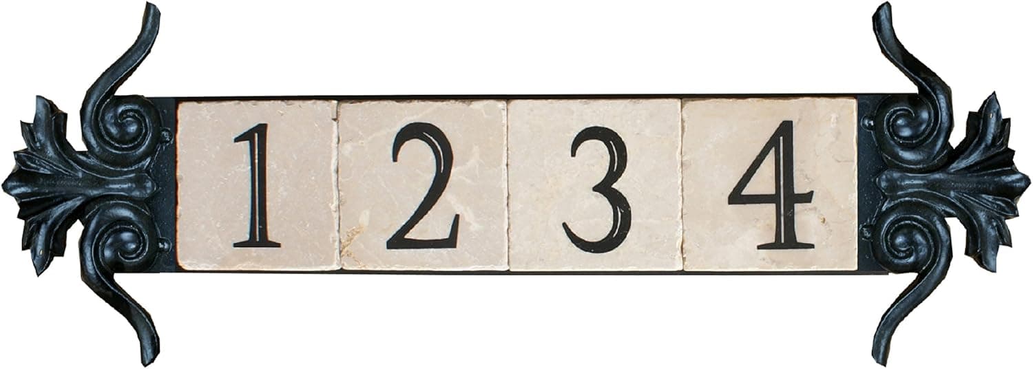 NACH Crested House Address Sign, Outdoor Address Plaque, Cast Iron House Number Sign, House Number Wall Plaque for Outside, Address Display, Wall Decor, Wall Mount Sign, KA-DBLLARGECREST-4