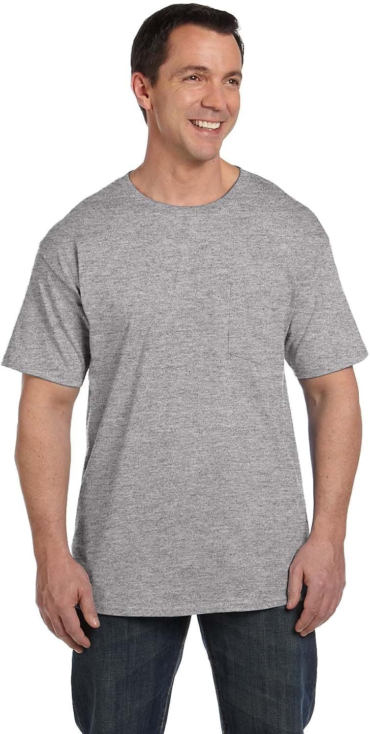 Hanes mens BeefyT 100% Cotton TShirt with Pocket(5190)-Light Steel-XL