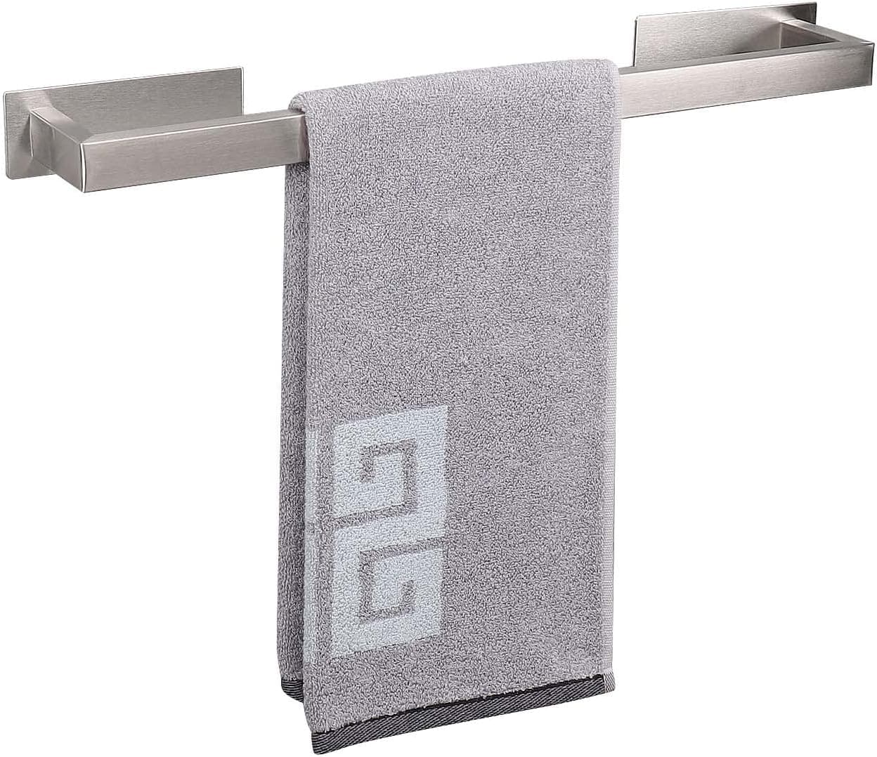 NearMoon Self Adhesive Bathroom Towel Bar-Stainless Steel Square Bath Wall Shelf Rack Hanging Towel Stick On Sticky Hanger Contemporary Style, NO Drilling (Brushed Nickel, 12-Inch Towel Rack)