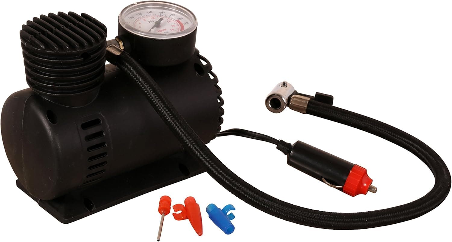 Air Compressor 250 PSI 12-volt W/air Pressure Gauge Included/ 20" Air Hose / 2 Nozzle Adapters & 1 Sports Needle, Supply Guru