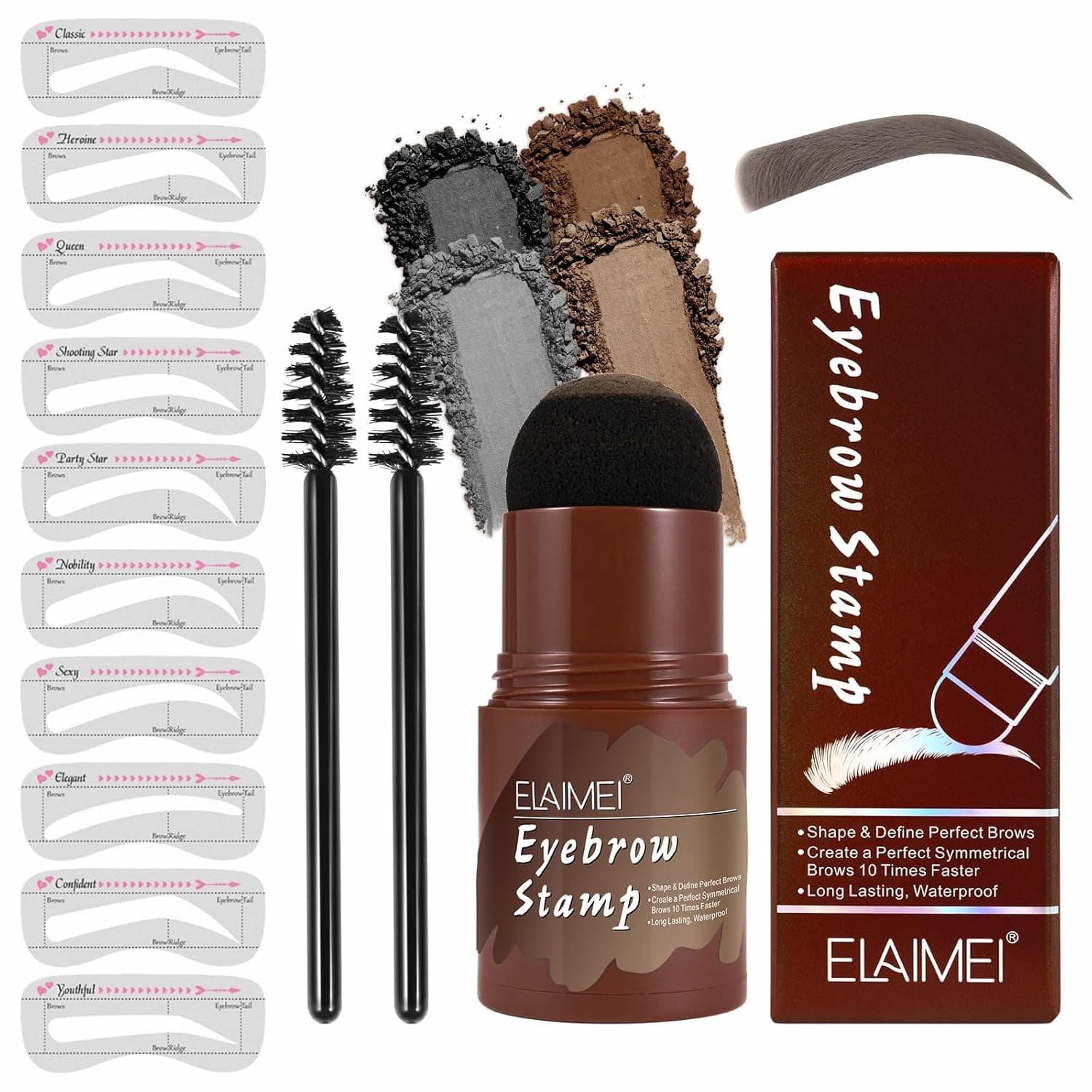 Eyebrow Stamp and Eyebrow Stencil Kit, Long Lasting Brow Stamp Kit for Perfect Eyebrow, 10 Reusable Eye Brow Stencil Kit for Women Beginners (Black)