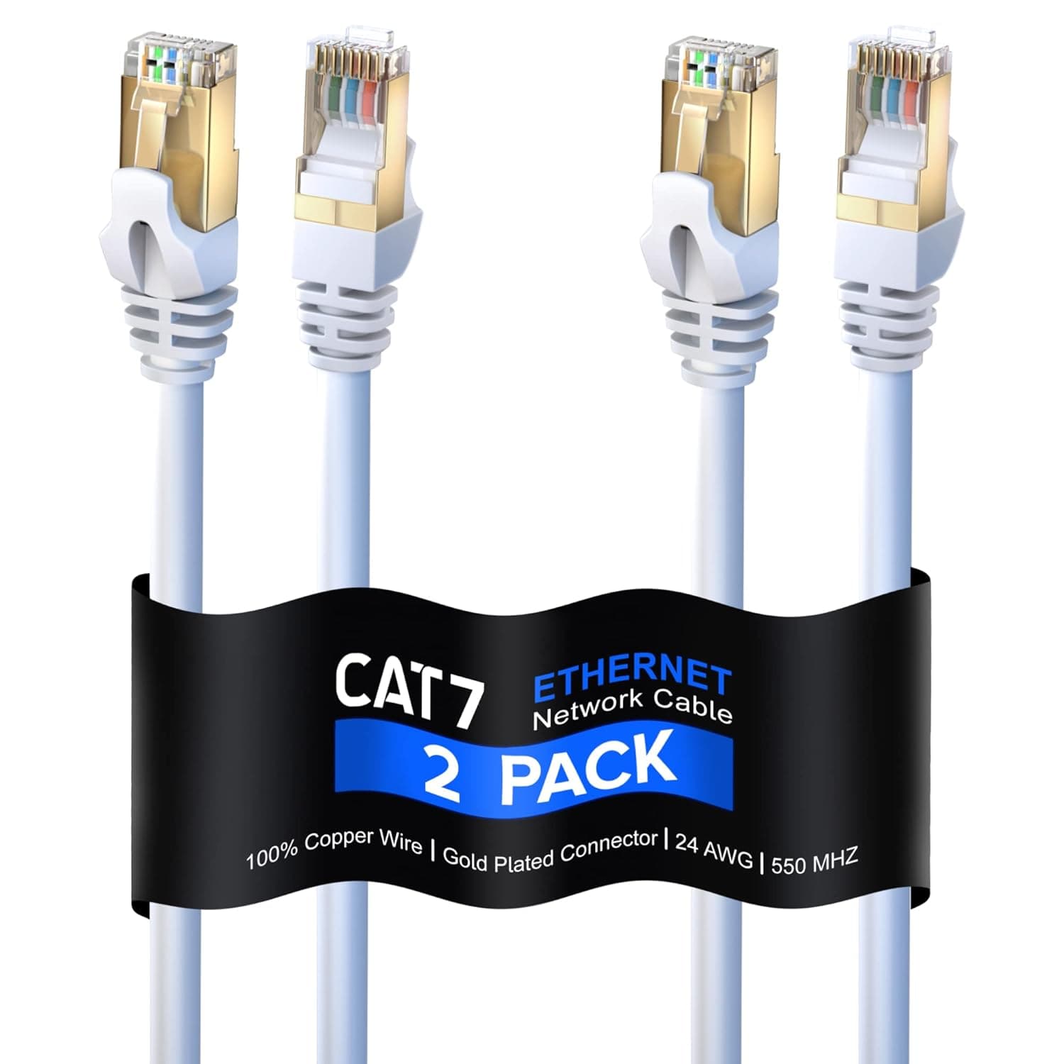 Cat 7 Ethernet Cable 15 ft - High-Speed Internet & Network LAN Patch Cable, RJ45 Connectors - [15ft / White / 2 Pack] - Perfect for Gaming, Streaming, and More!
